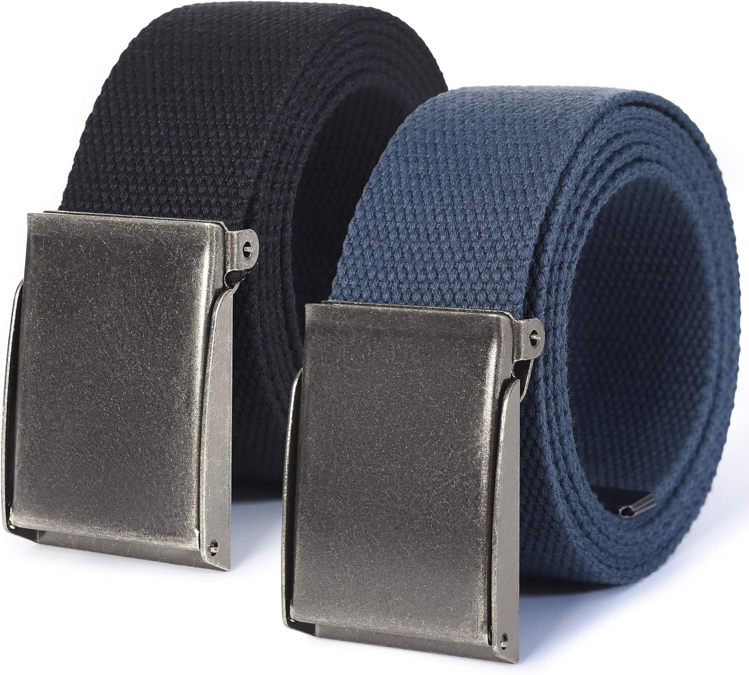 Canvas Web Belt | Cut to Fit up to 52" | Flip-Top Brushed Silver Nickel Buckle 6 Colors