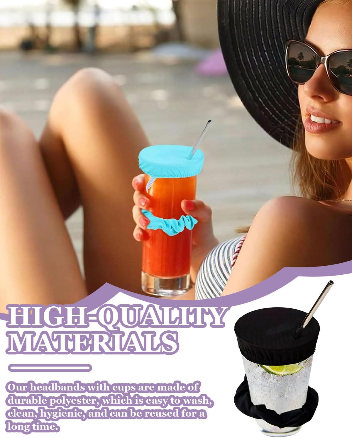 JUKOTA 4Pz Headband Drink Cover, Drinking Covers for Alcohol Protection, Reusable Cup Cover with Straw Hole, Drink Spiking Prevention, Anti-Drug Glass Protection, Drink Protection for Women image number 4