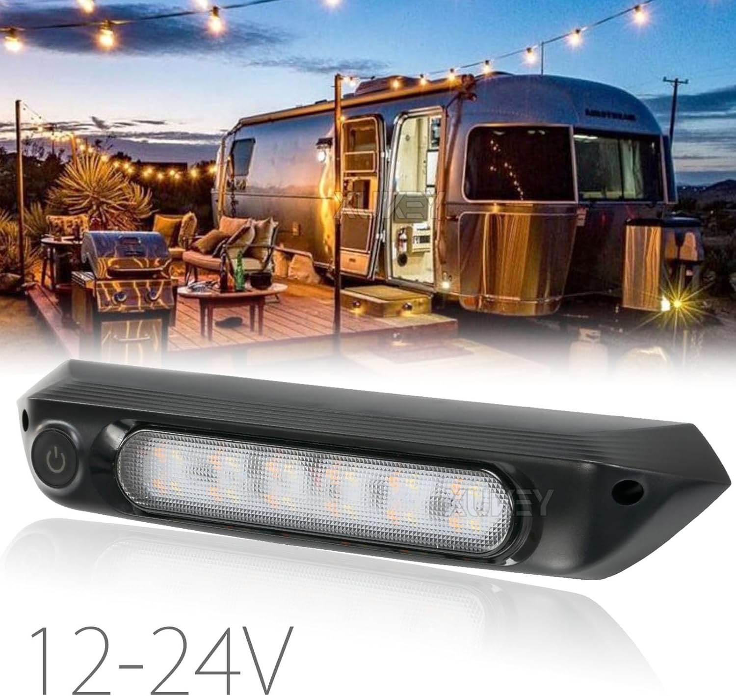 AUTOXBERT 12V RV LED Awning Porch Lights Waterproof Exterior Light 8W Amber White with Switch Lamp for Caravan Motorhome Camper Truck Black image number 4