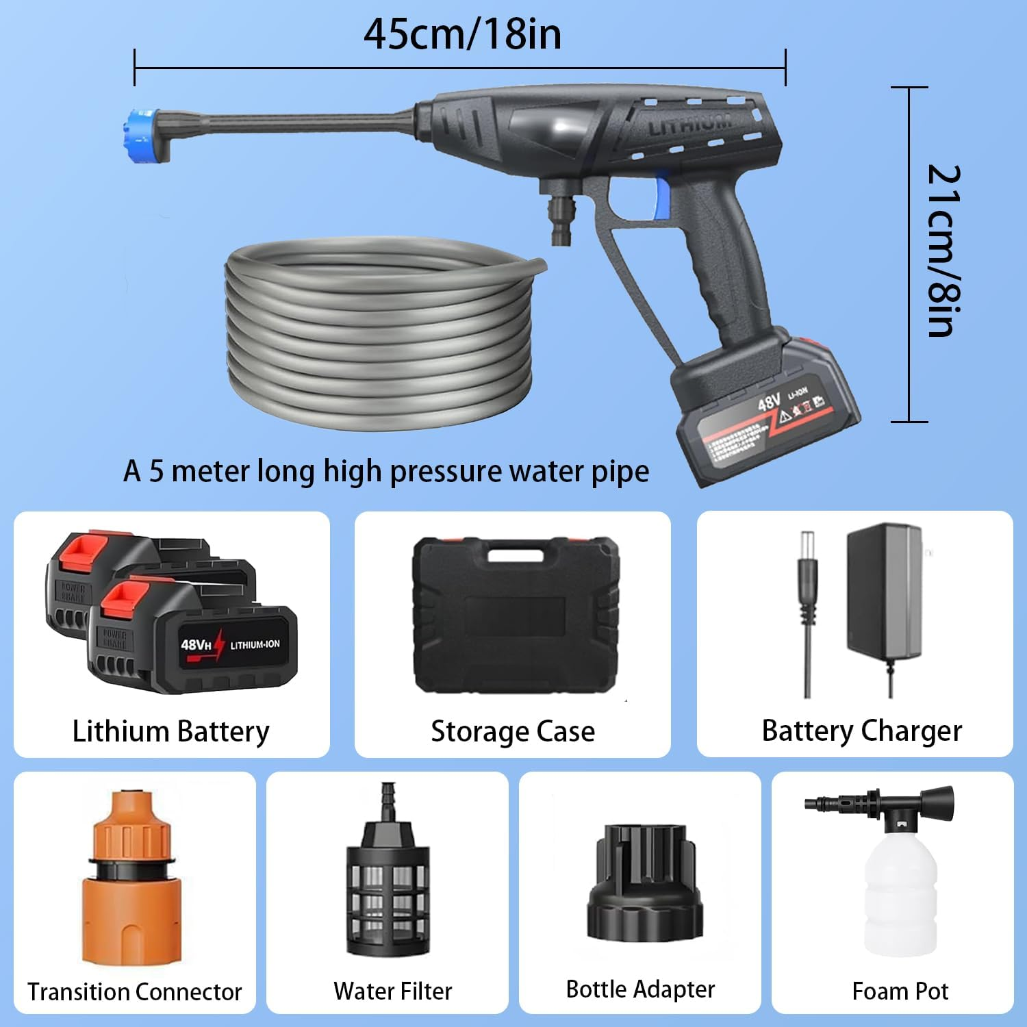 Cordless Pressure Washer, 6-In-1 Nozzle Portable High Pressure Washer Gun Handheld, Long Lasting Power Battery Cordless Pressure Washer for Car/Floor/Patio/Window Cleaning Jet Waher image number 3