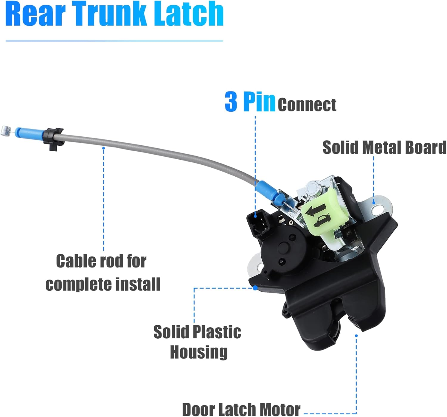 X AUTOHAUX Trunk Latch Lock Actuator 81230-C1010 for Hyundai Sonata 2015-2017 with Cable Rod Remote Trunk Tailgate Door Latch Lock Actuator Motor Rear Trunk Lid Lock Latch Actuator image number 3
