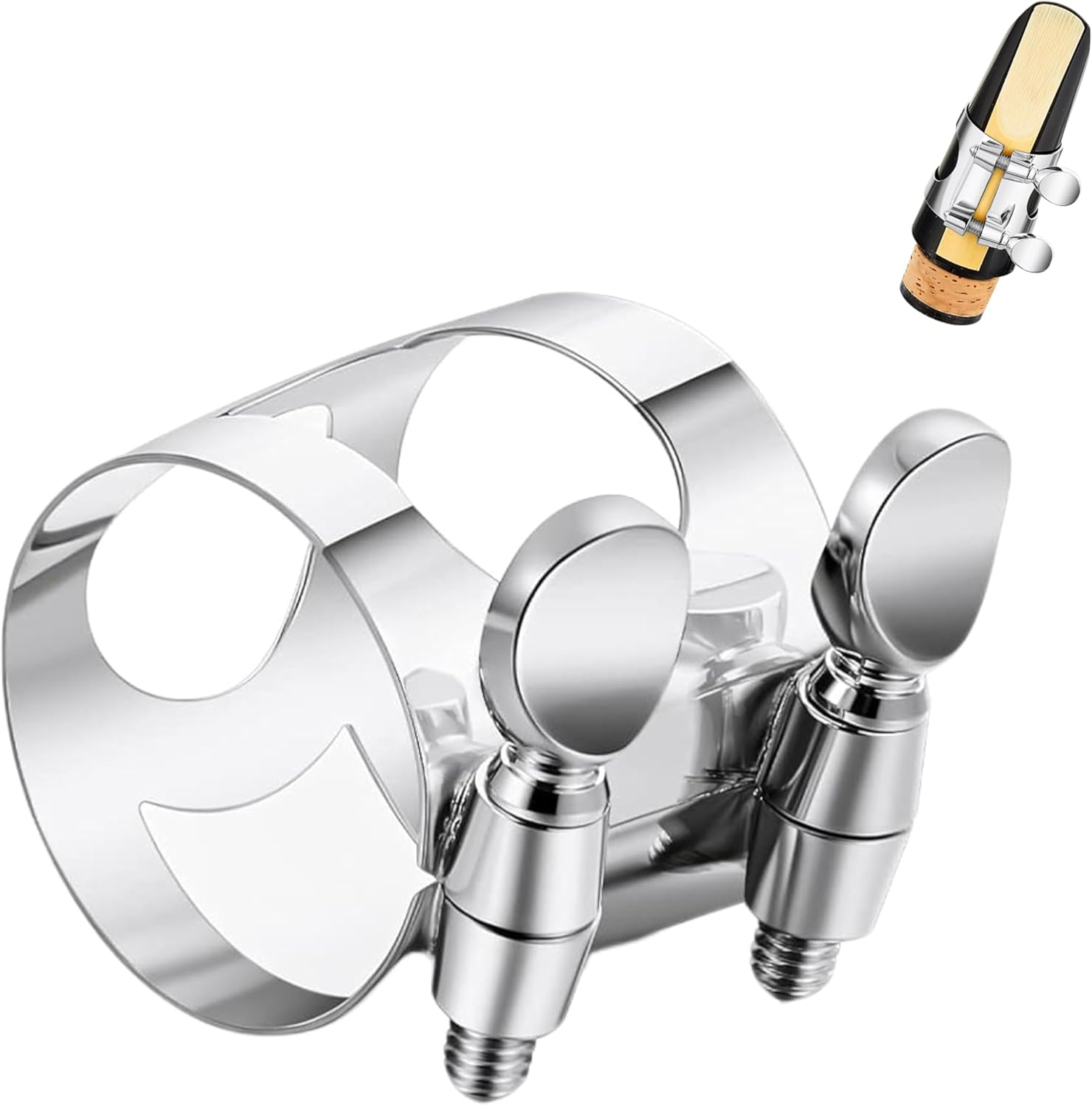 Clarinet Ligature,Clarinet Metal Clips,Silver Clarinet Mouthpiece Ligature,Pipe Headjoint Clips,With Adjustable Screw for Clarinet Mouthpiece Woodwind Instrument Fittings image number 6