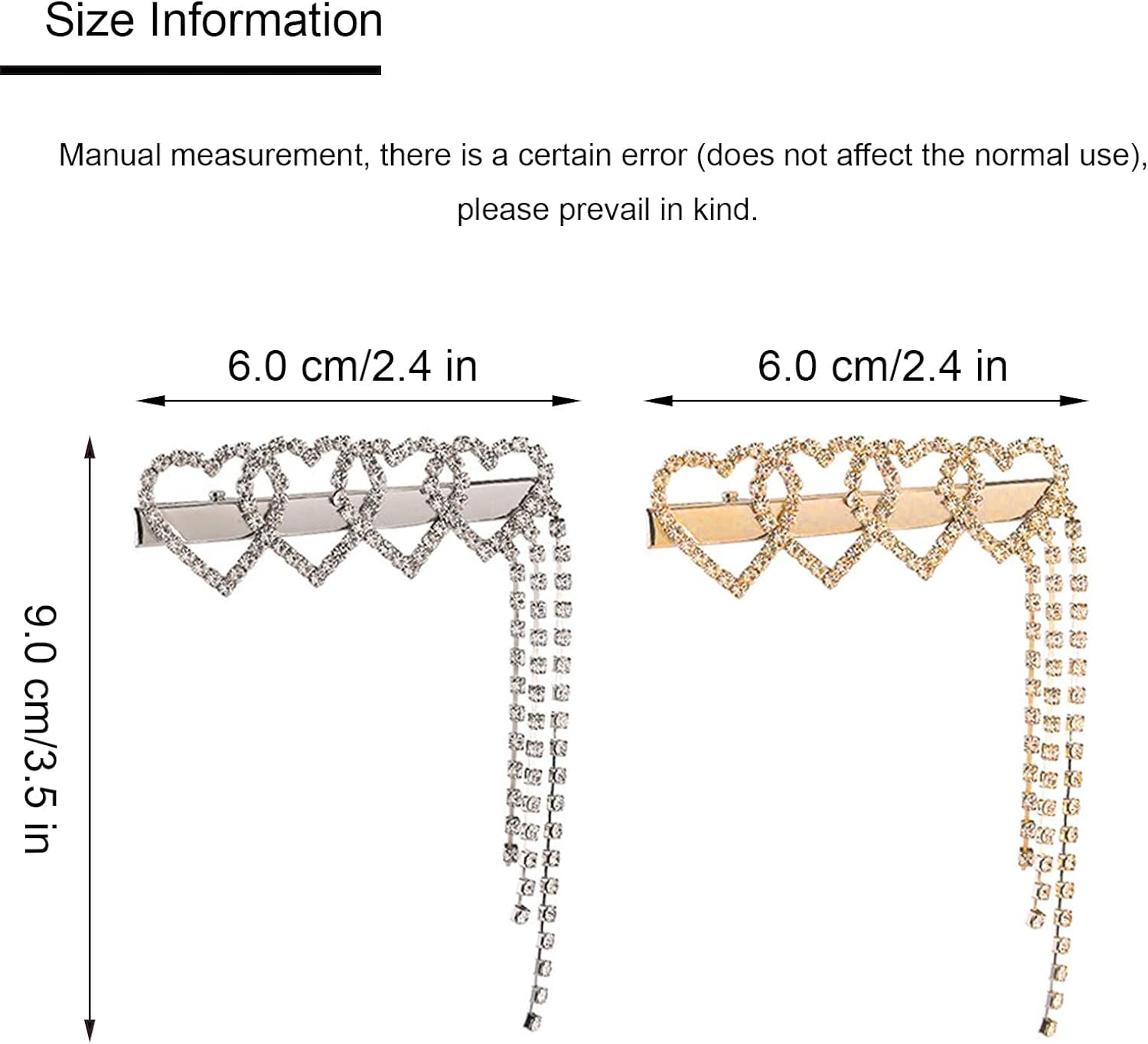 2 PCS Love Tassel Metal Hair Clips Rhinestone Hair Clips Chain Hair Clips Side Bangs Hair Clips for Ladies Girls image number 3