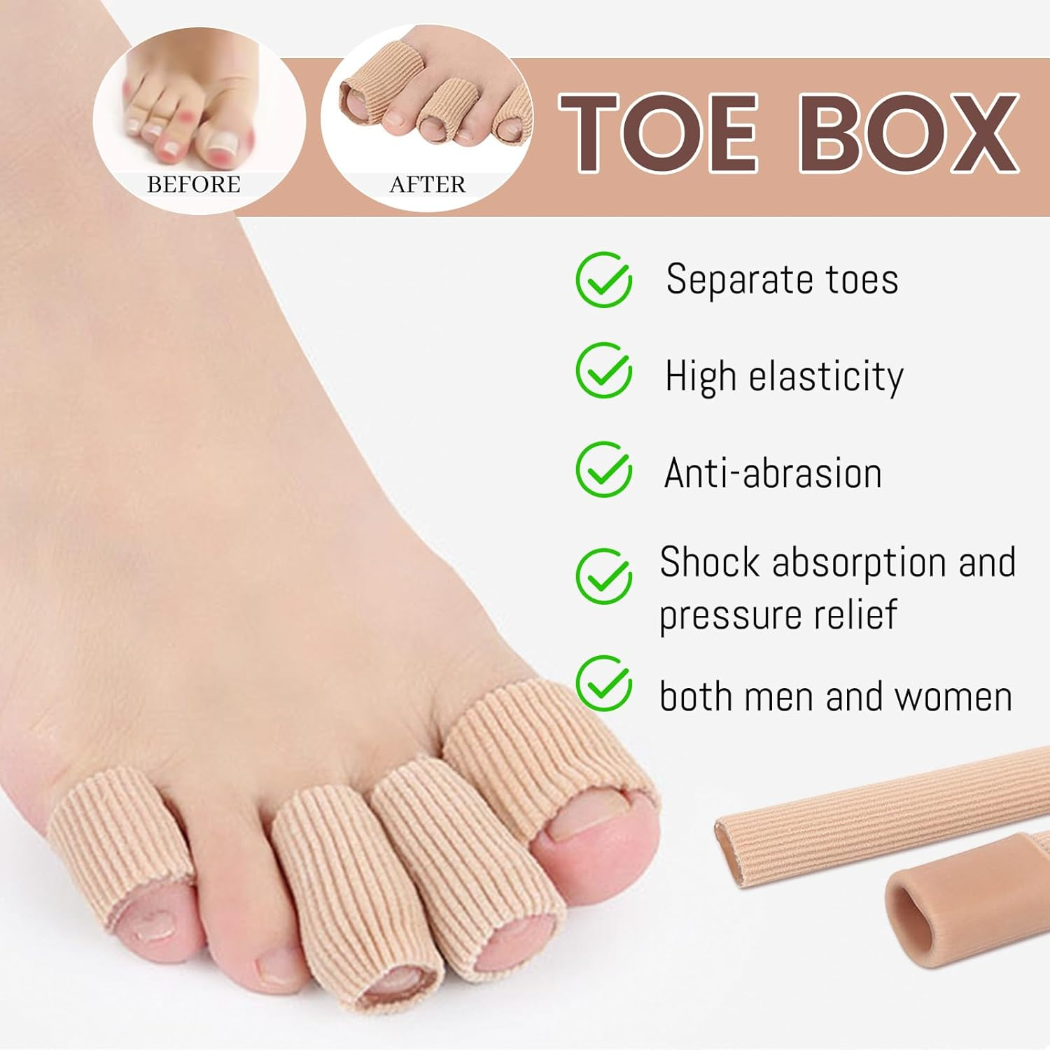 6Pcs Toe Tubes with Gel Cushion, Silicone Toe Sleeves Toe Caps and Toe Protectors for Men Woman, Toe Covers Toe Guard for Feet (6) image number 4