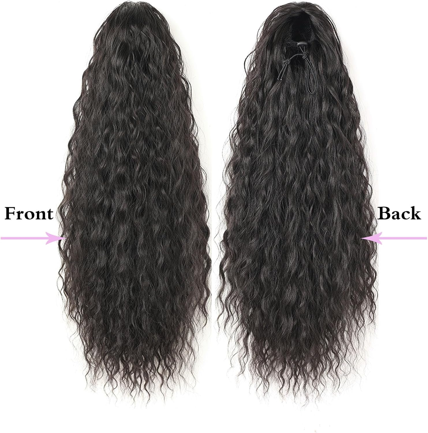 Samtress Ponytail Extension, 24 Inches, Long Curly Wavy Drawstring Ponytail Hair Extensions, Hairpiece Clip in for Daily Use Party for Women (#Black) image number 3
