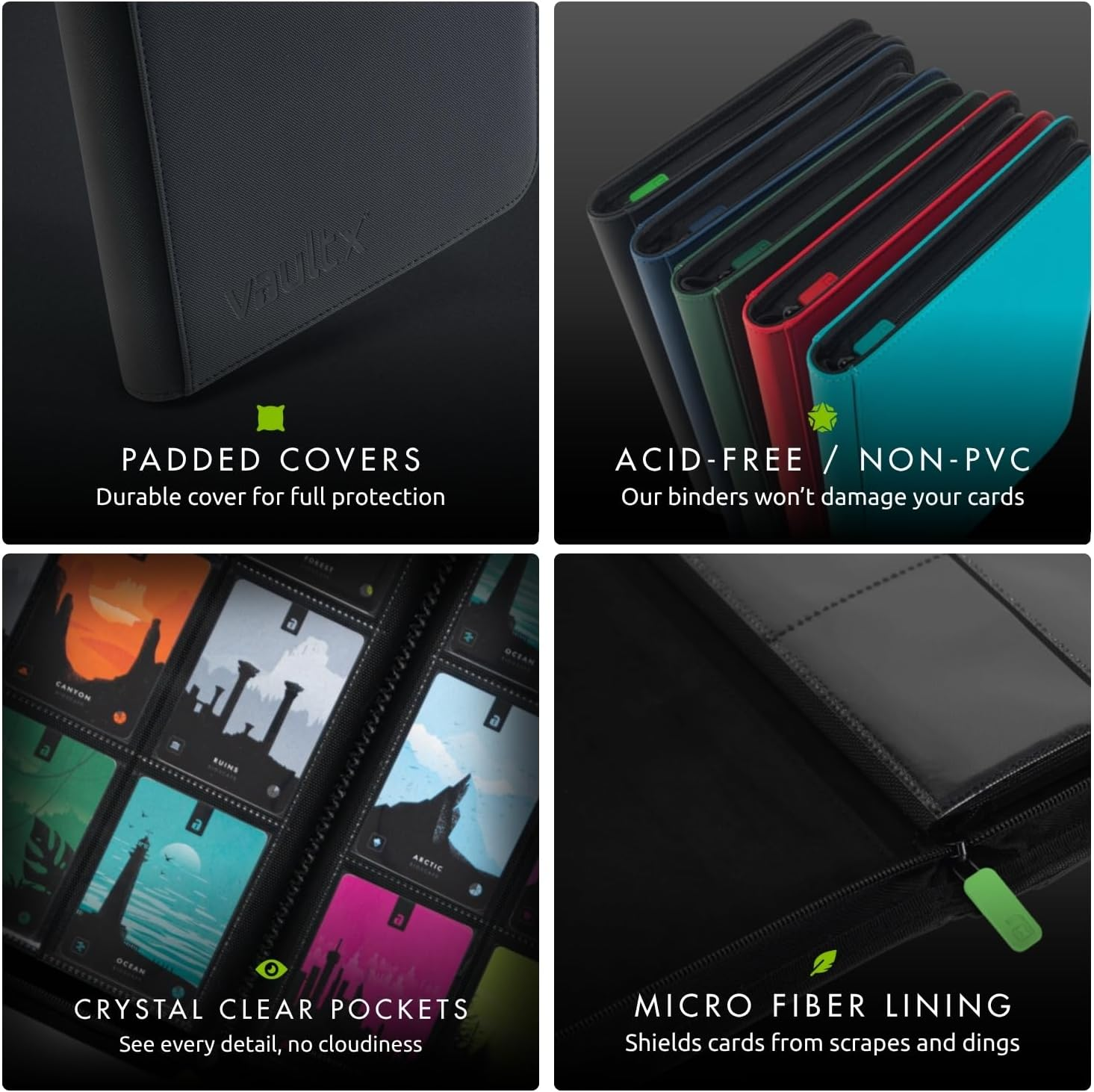 Vault X 12 XL Pocket Trading Card Zip Binder, 624 Cards, Premium Exo-Tec Album Material, 26 Side-Loading Pages, Folder for Collectible Card Games, Sports, TCG (Black) image number 2