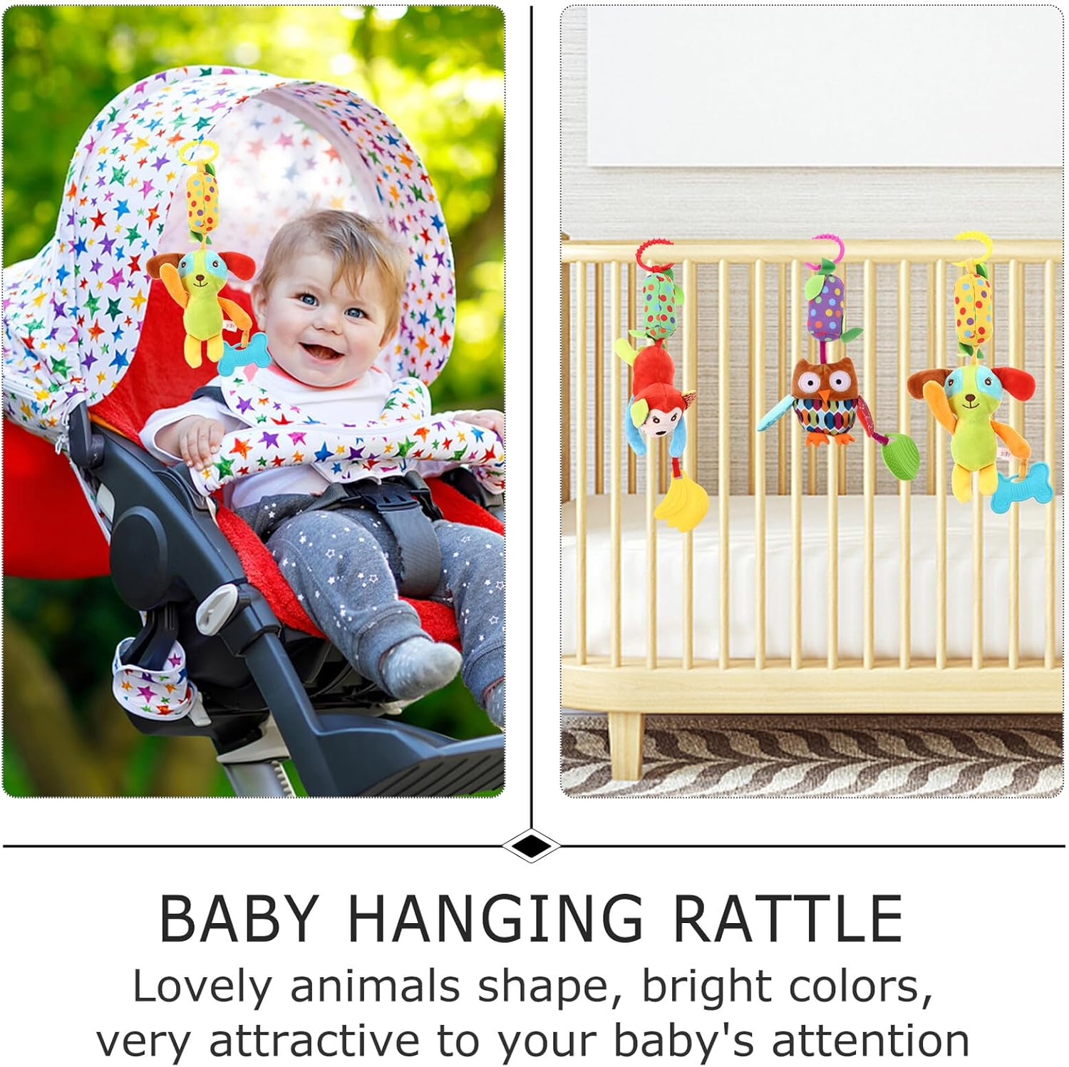 4Pcs Stroller Hanging Cartoon Bell with Sensory Rattles for Cribs and Prams Comfortable Material for Development and Hand-Eye Coordination image number 2