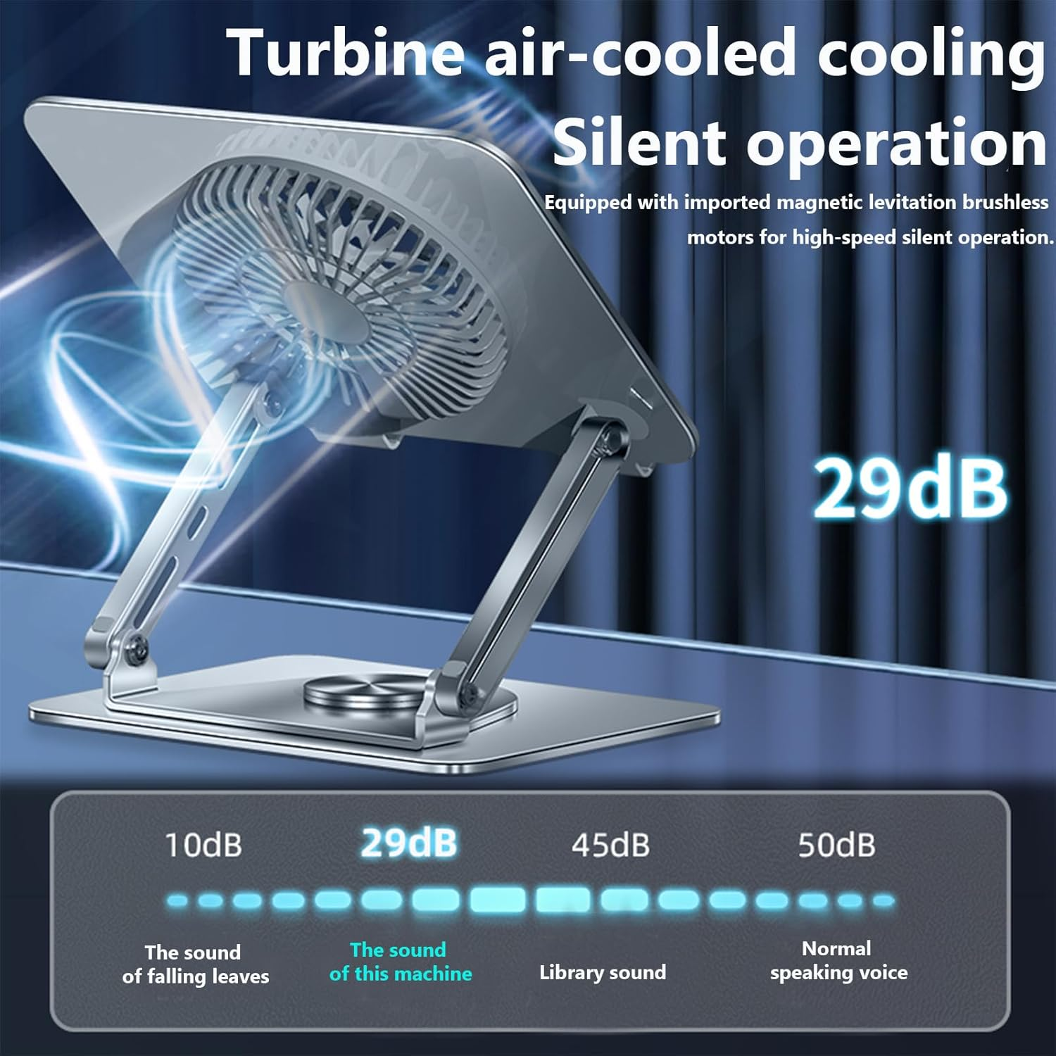 ALUCKKEY RGB Gaming Laptop Cooling Stand - Ultra-Quiet 29Db Magnetic Levitation Fan, 300Mm Height Adjustable, 360&deg; Rotation, Ergonomic Design for 10-17.3" Laptops & Tablets, Silver image number 3