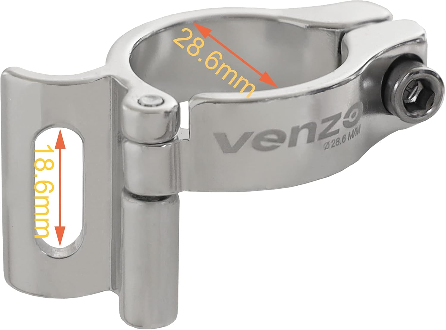 Venzo Road or Mountain Bike Bicycle Adjustable Braze on Front Derailleur Adapter Clamp Compatible with Shimano Sram - Silver image number 2