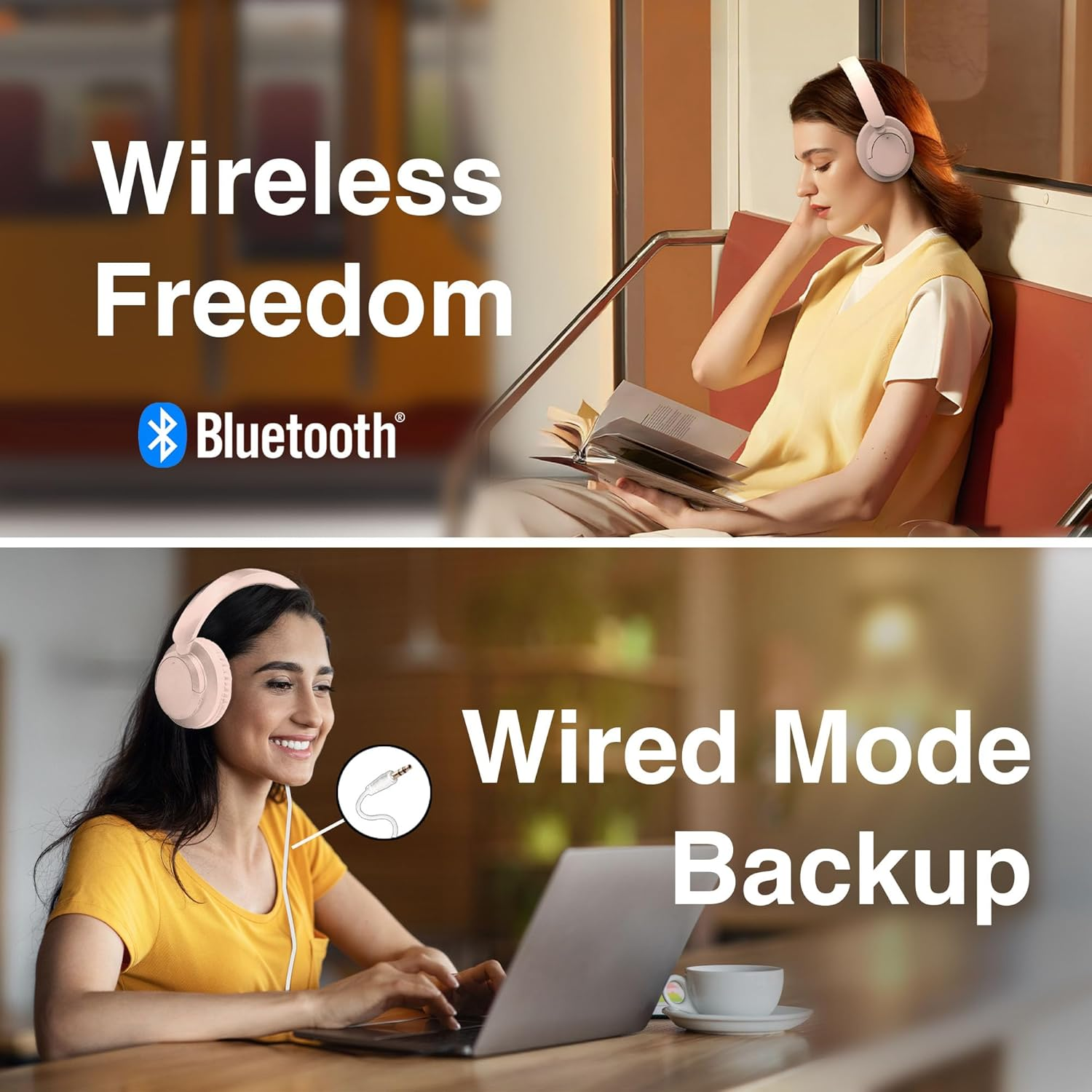 Laser Active Noise Cancelling Headphones, Bluetooth 5.3 Over-Ear Headset with Built-In Mic, 20H Battery, USB C Fast Charging, Foldable, Pink - Compatible with Phones, Laptops, and Tablets - Black image number 5