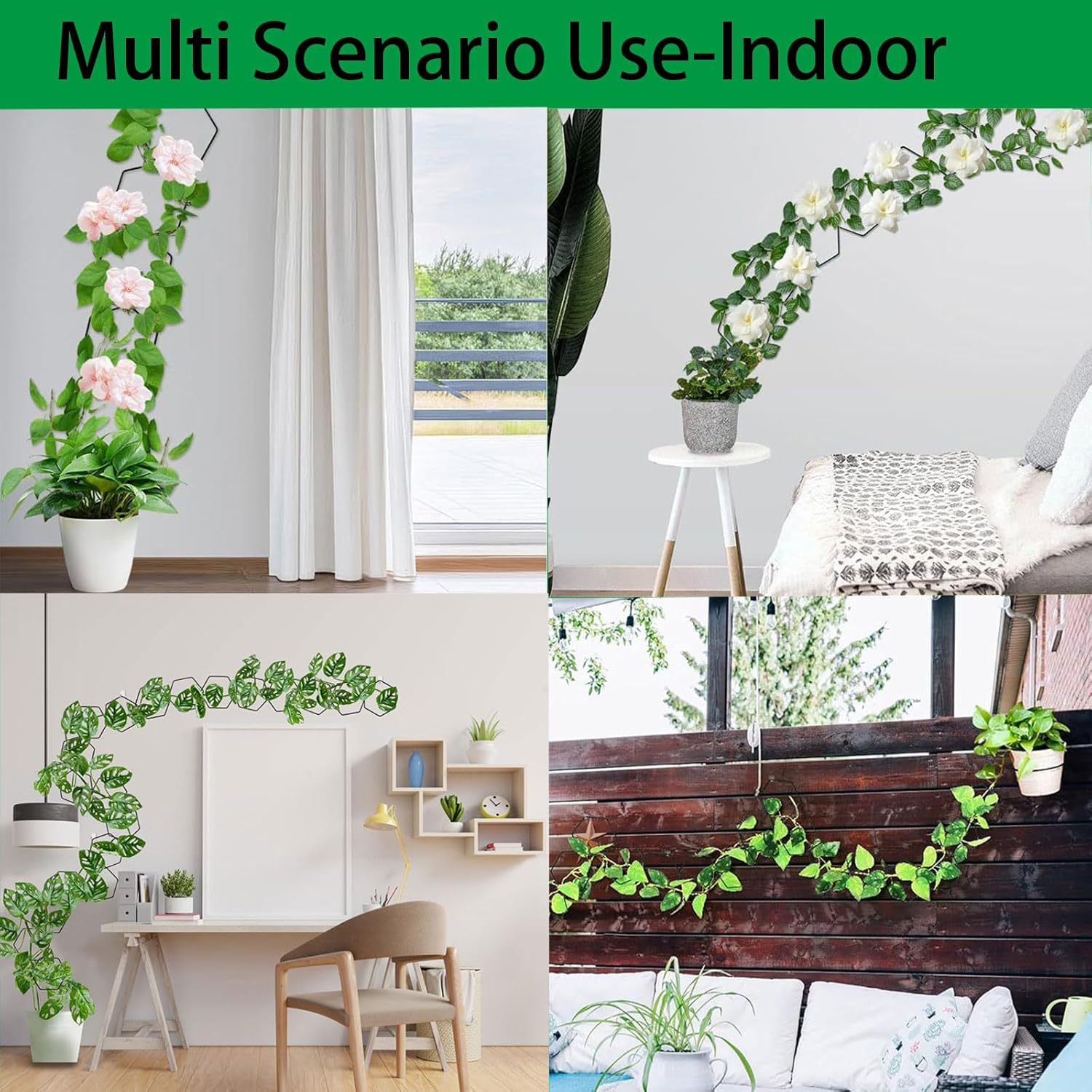 RUIFEN 18 PCS Garden Chain Trellis for Climbing Plants, Small Trellis for Wall Hanging Potted Plants Indoor & Outdoor with Different DIY Patterns (Black, Hexagon) image number 3