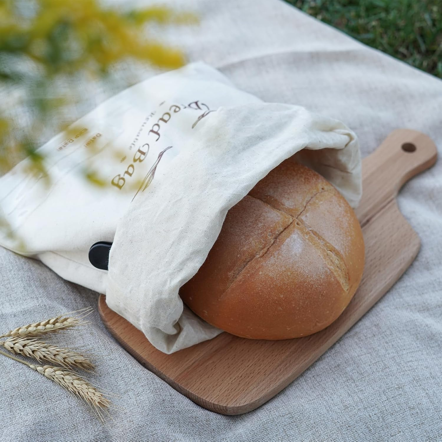 Puricon 2 Pack Reusable Beeswax Bread Bags for Homemade Bread, Large Capacity Linen Sourdough Bread Bags with Date Tracking Label, 12.4&times;16.5 Inch Bee Wax Bread Storage Bag image number 4