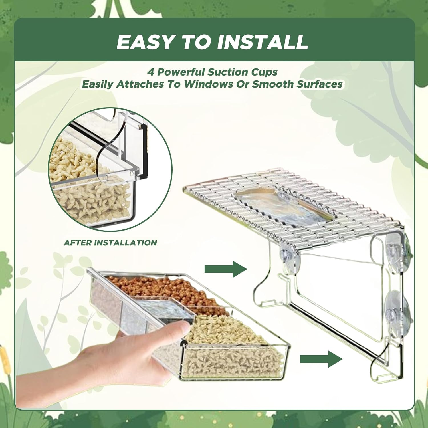 SUSOO Window Bird Feeder for Outdoors with 3 Large Capacity Detachable Seed & Water Tray, Acrylic Clear Bird Feeder with Suction Cups for Watching Wild Birds, Hummingbirds, Finches in Garden, Yard image number 1