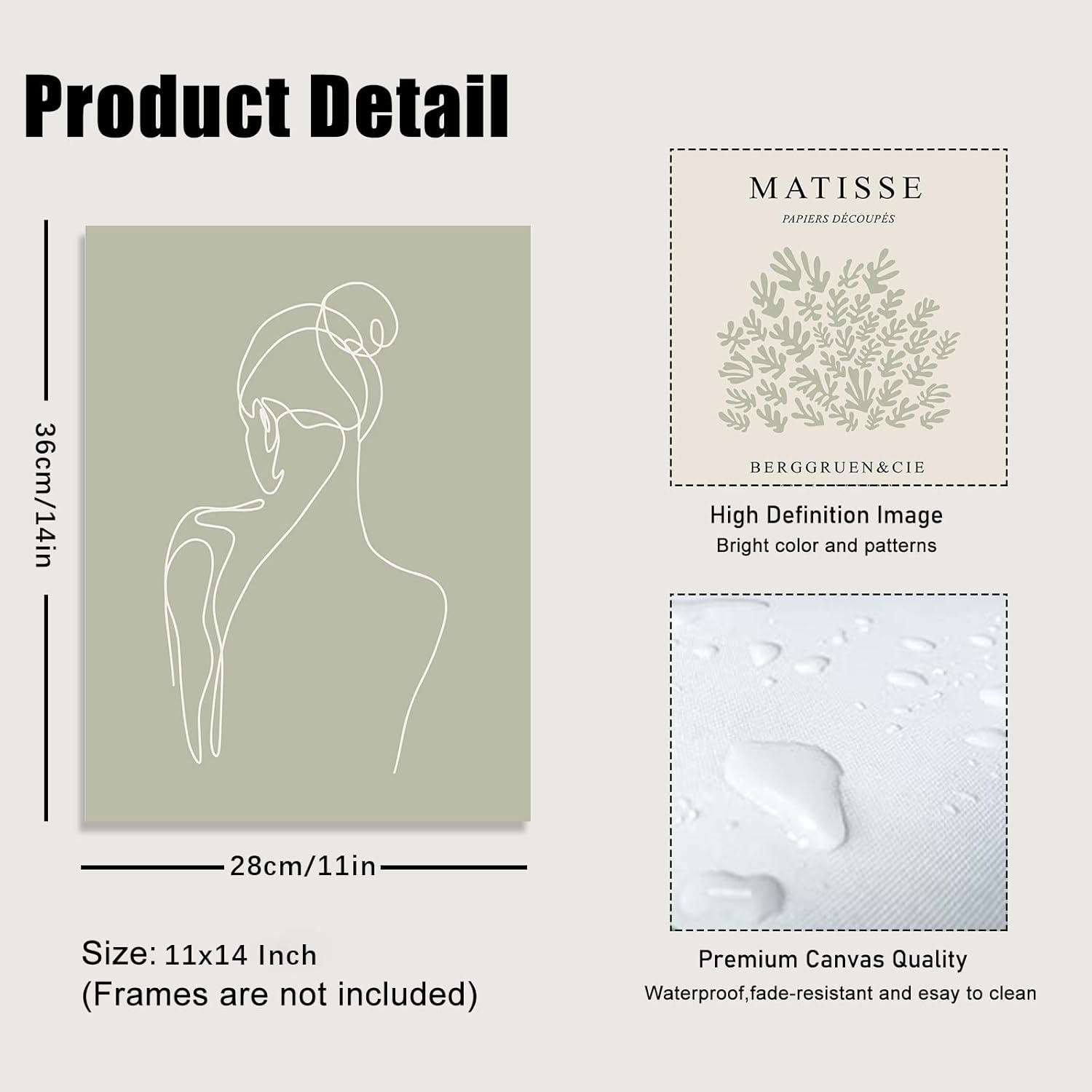 KBKBART Sage Green Matisse Wall Art Prints, Abstract Matisse Wall Art Exhibition Posters, Minimalist Women Body Line Art Leaf Boho Art Matisse Paintings Pictures (11X14Inch, Unframed),(Amzt113) image number 4