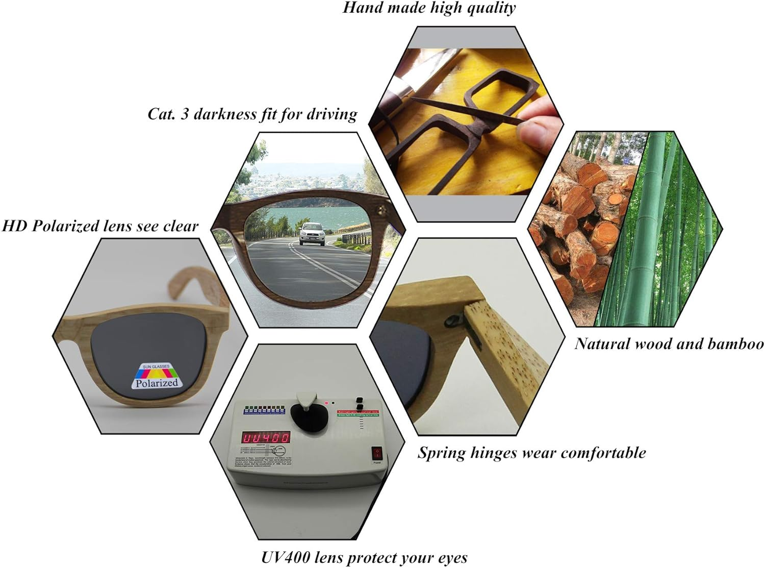 C3 Handmade Natural Wood Polarized Lens Sunglasses for Men and Women for Traveling Driving and Gift image number 1