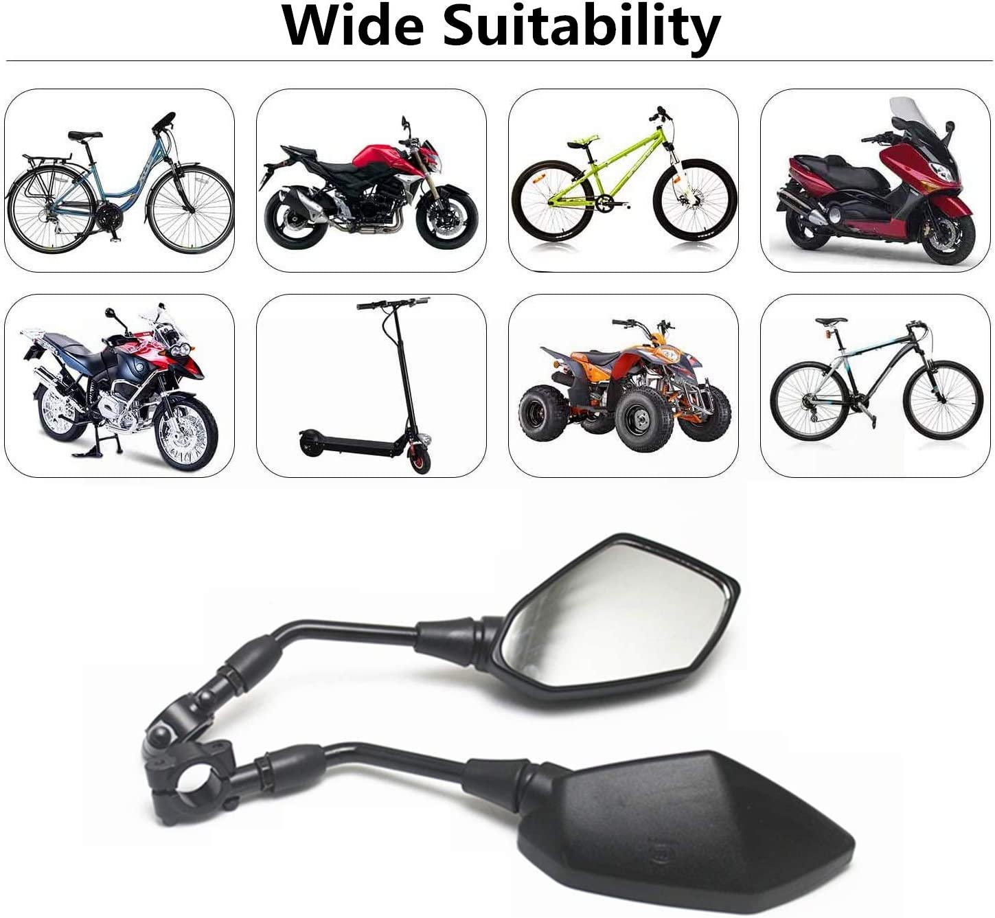 【2024 Upgraded】Motorcycle Convex Rear View Mirror, Mirrors for Bike,Motorcycle,Atv,Scooter, with M8 M10 Threaded Bolt, with 7/8" Handle Bar Mount Clamp Compatible with Cruiser, Suzuki, Honda,Victory image number 4
