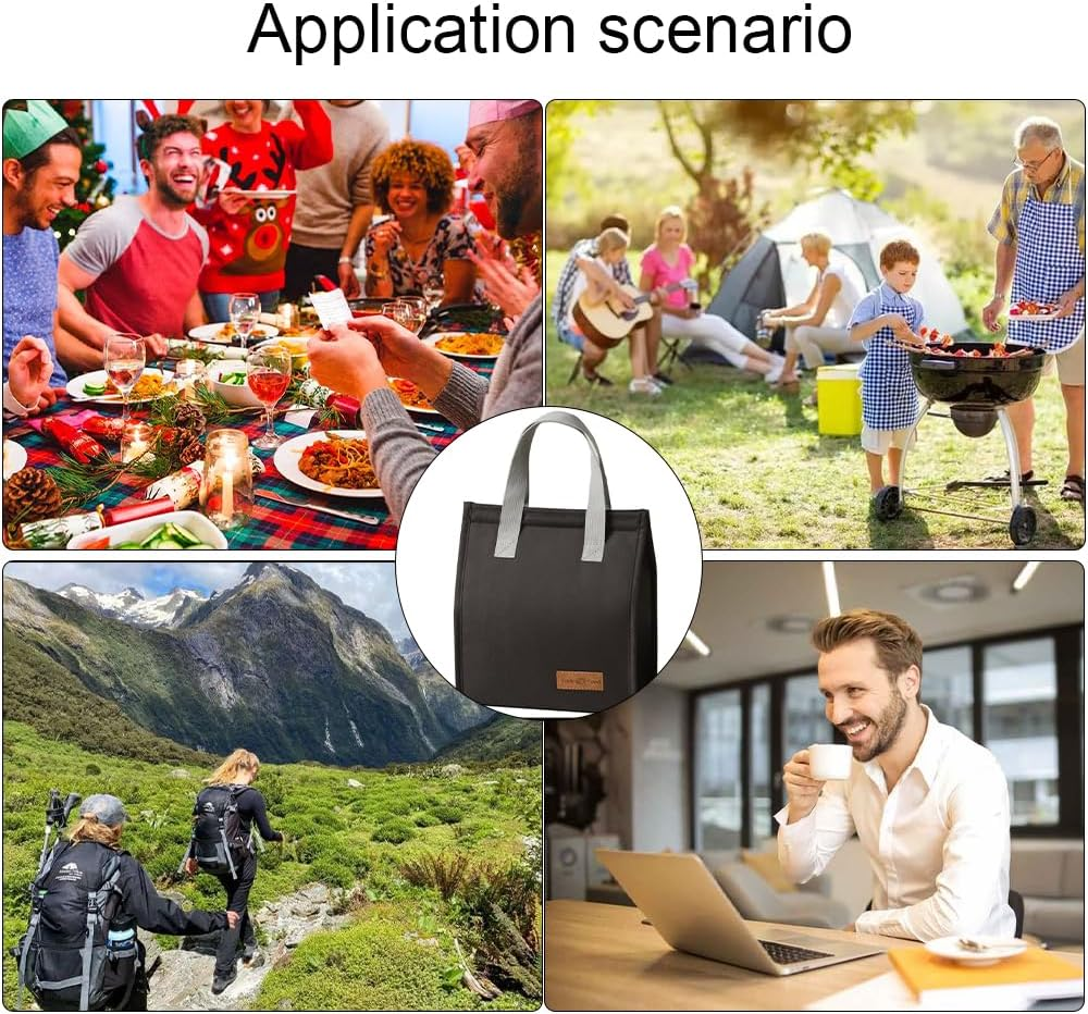 FRAINBOWZ Ladies Men'S Lunch Bag Simple Thermal Bag,Reusable Insulated Leak Proof Lunch Box Tote Bag, Adult Cooler Bag, Work School Picnic Travel Cooler Bag (Black) image number 3