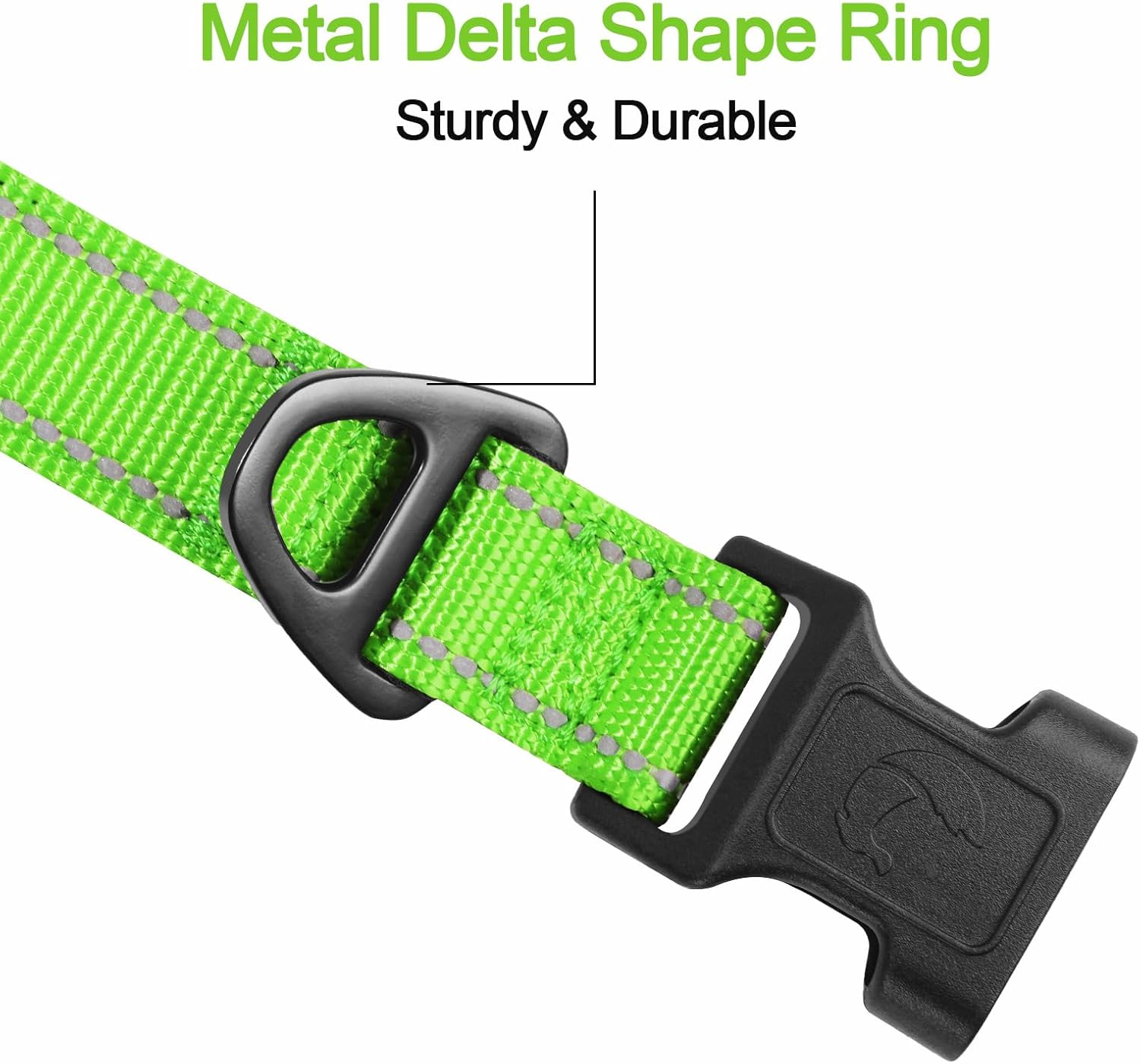 Joytale Reflective Dog Collar, Soft Neoprene Padded, Metal D-Ring, Nylon Pet Collar Adjustable for Large Dogs, Green, L image number 5