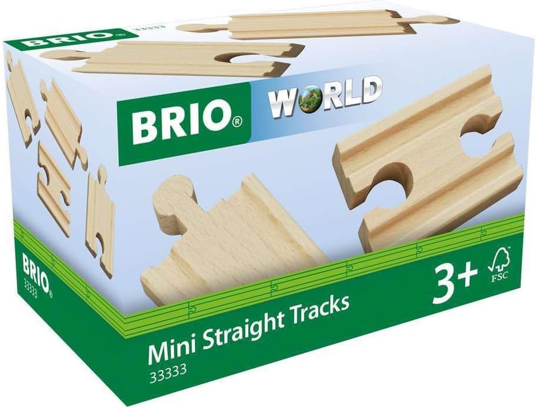 BRIO World 33333 Mini Straight Tracks 4 Pieces, Wooden Railway Track Extension for BRIO World Trains, Compact Layout Accessory, Kids Age 3+