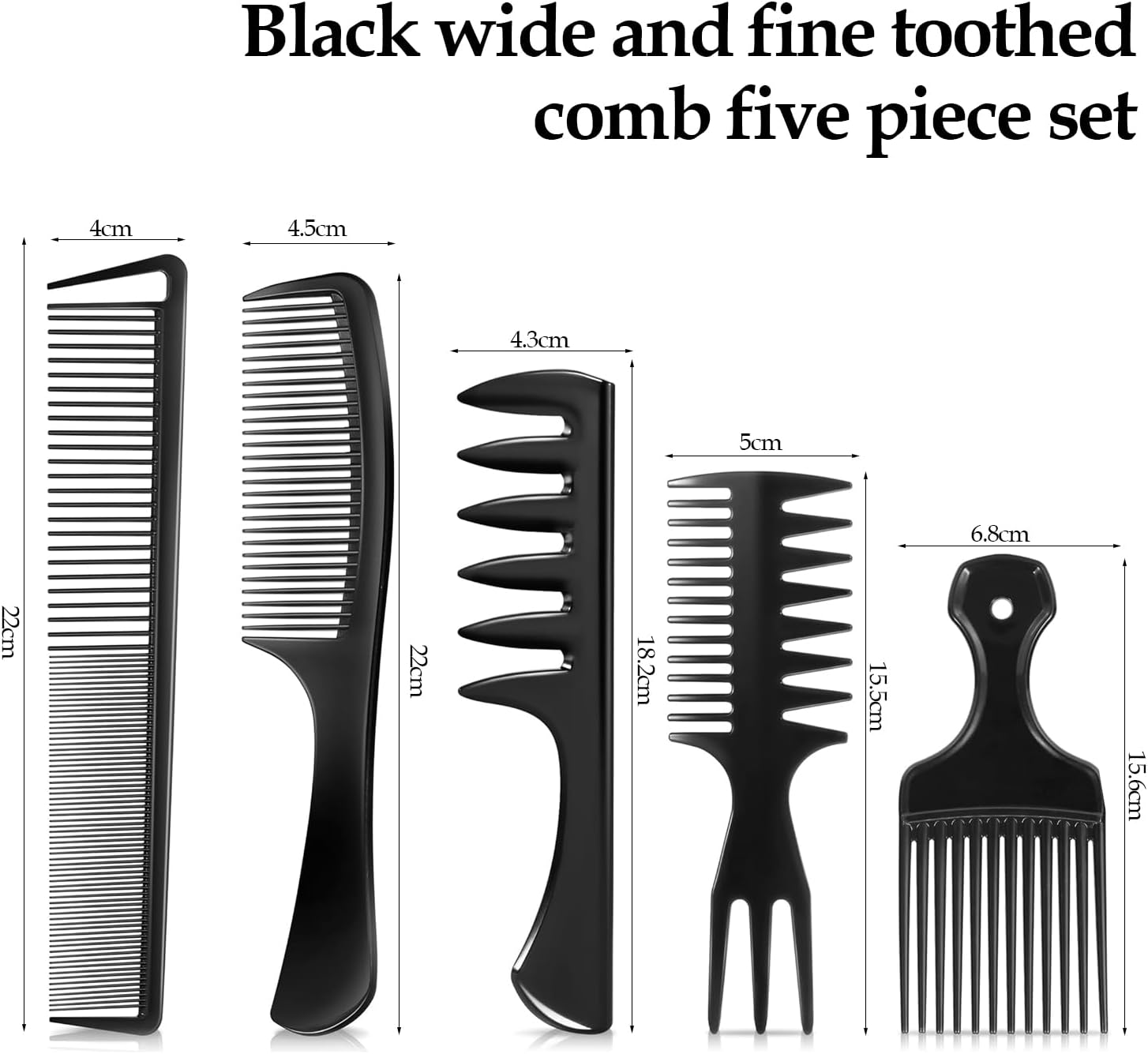 Xanthelle Comb Set, 5-Piece Curling Comb Set in Black for Men & Women, Styling Comb for Natural Curls, Beard, Haircut & Hairdressing Application image number 6