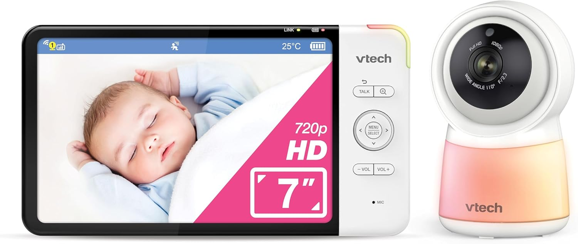 Vtech RM7754HDV2 7&rdquo; Smart HD Video Baby Monitor with Remote Access, Night Light, 2-Way Talk, Soothing Sounds, Temp Sensor & Motion Detection, up to 13 Hours Battery Life image number 1