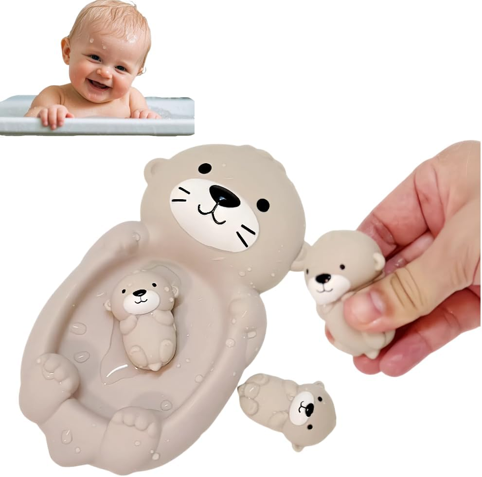 Cute Otter Family Bath Toy Set - 1 Mother Otter & 3 Baby Otters | Floating, Soft, & Interactive Bathtub Toys for Infants, Toddlers & Kids | Bathtime Play & Imaginative Learning image number 3