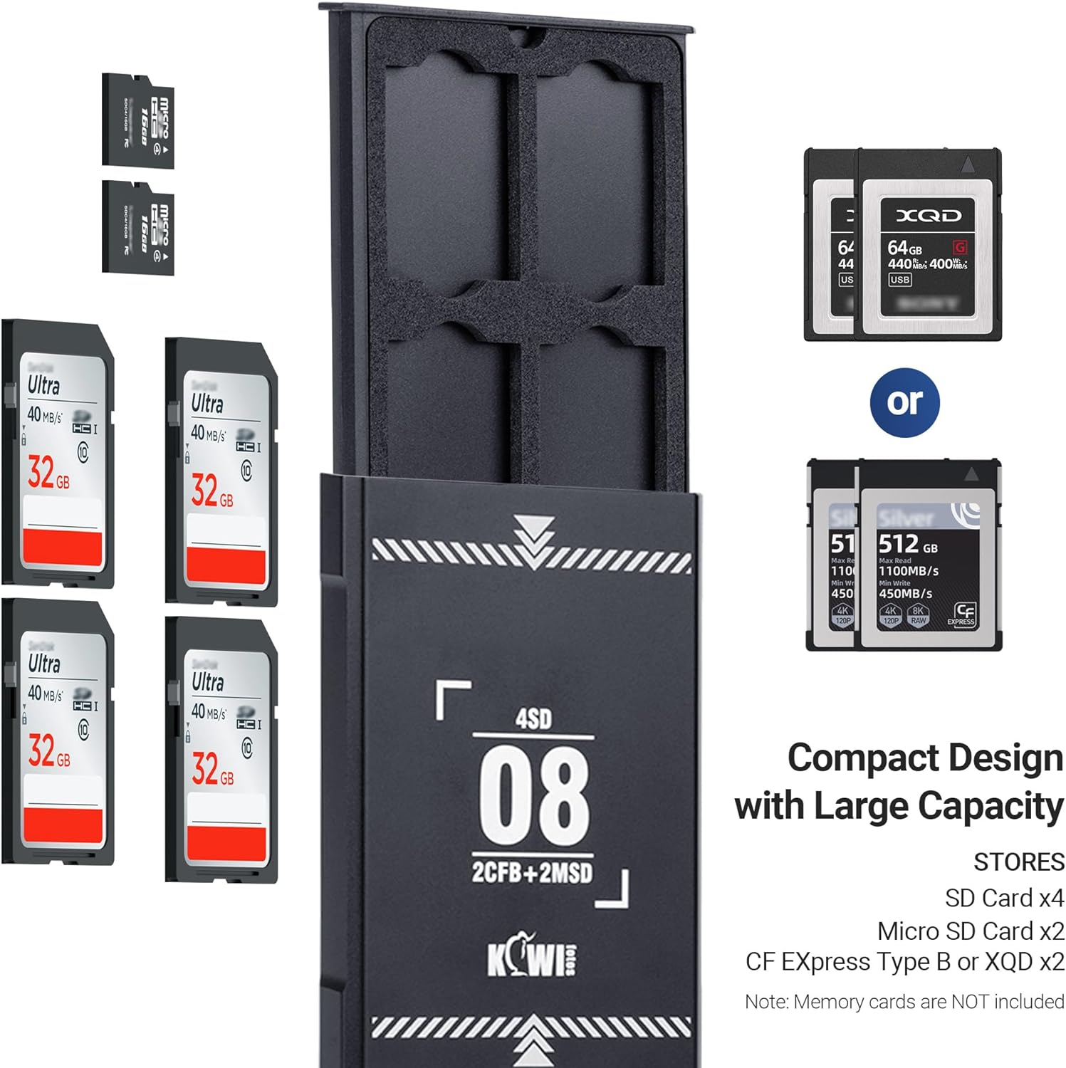 KIWIFOTOS 8 Slots Memory Card Case Pop-Up Aluminum Memory Card Holder Organizer Micro SD Card Holder Stores 4 SD & 2 CF Express Type-B or XQD & 2 X Micro SD image number 4