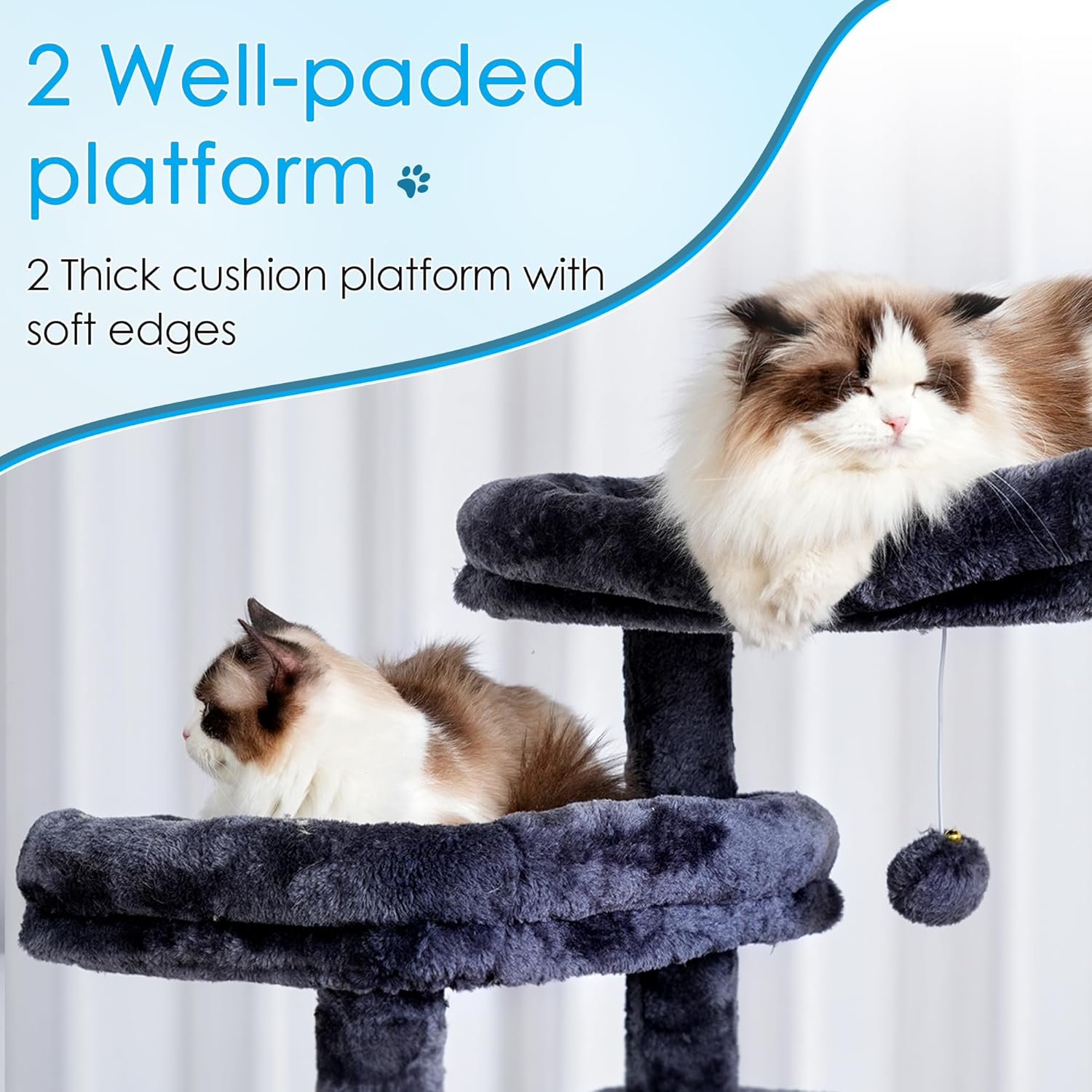 Hey-Brother Cat Tree, 188 Cm Multi-Level XL Large Cat Tower for Indoor Cats with Three Cat Condos, Two Large Top Decks and Cat Hairbrushfor Kittens, Cats and Pets, Smoky Gray MPJ035-MG image number 5