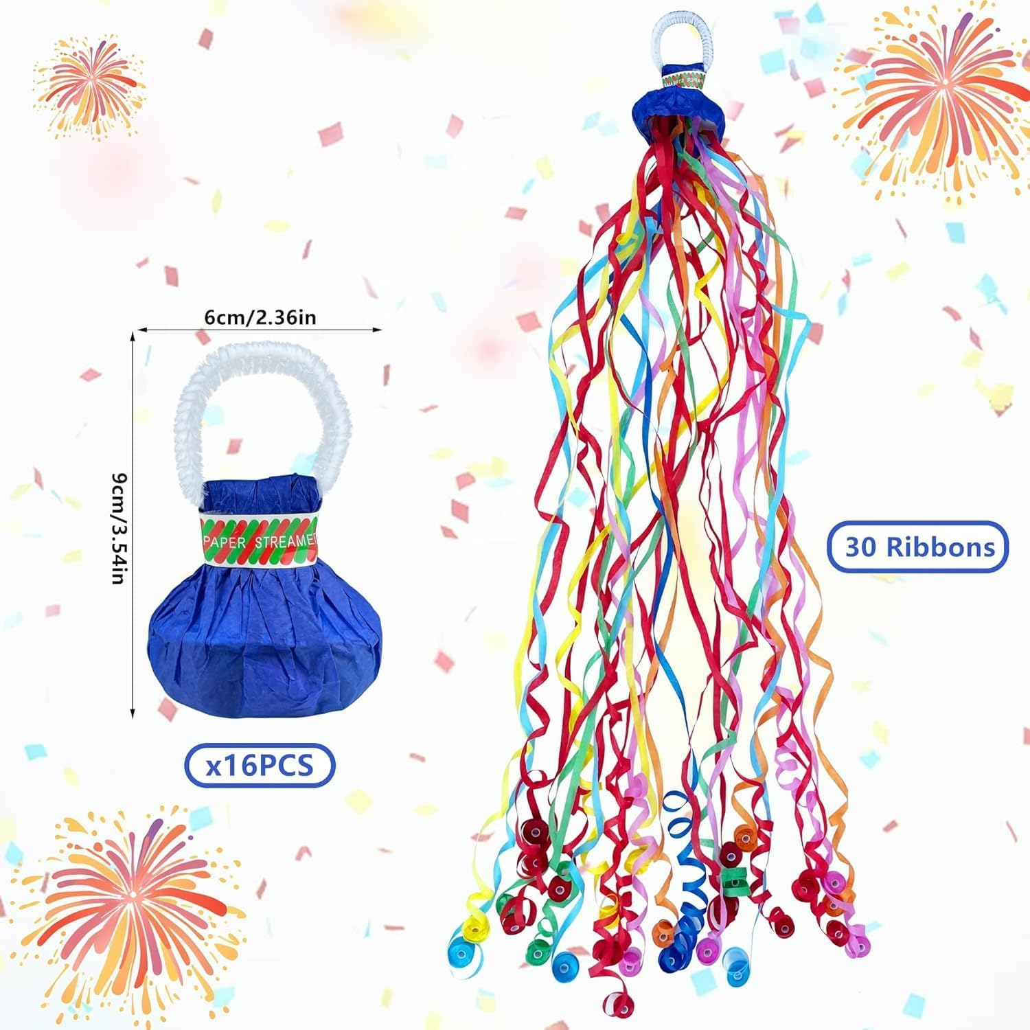 16 Pack Colorful Streamers Poppers Party Poppers Hand Throw Streamers for Birthday Wedding Graduation Engagement Retirement Party Supplies image number 3