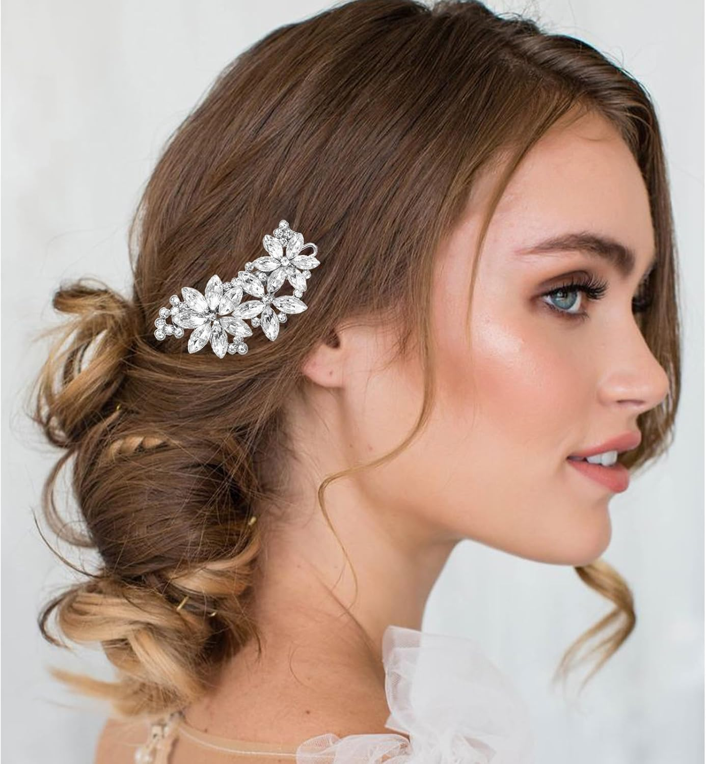 4 Pcs Rhinestone Hair Clips for Women Hair Barrettes Silver Bridal Hair Accessories for Wedding Party Everyday image number 2