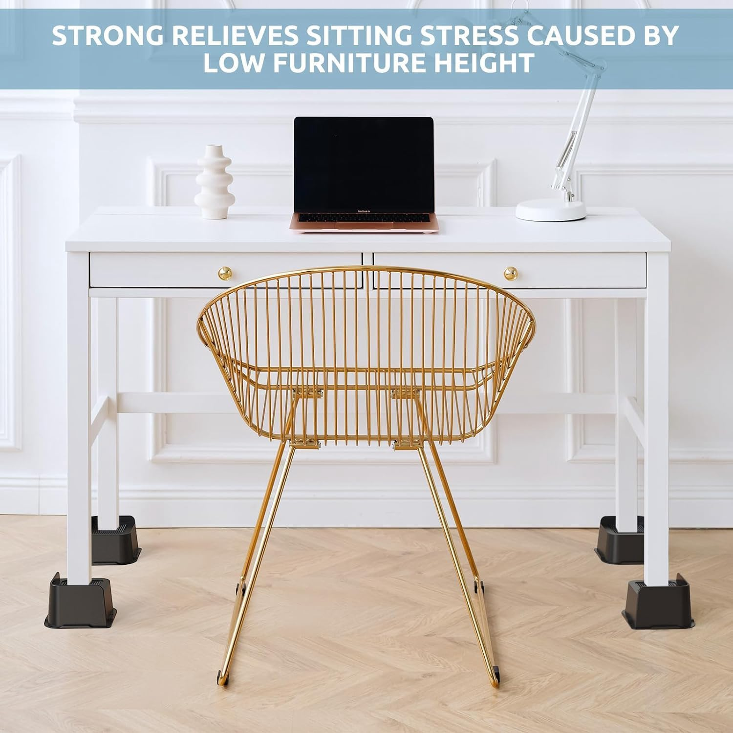 4 Pack Bed Risers 3 Inch Heavy Duty, 4.8X4.8In Wide Opening Furniture Risers, Black ABS Bed Lifts Risers for Sofa,Bed Frame,Tables image number 5