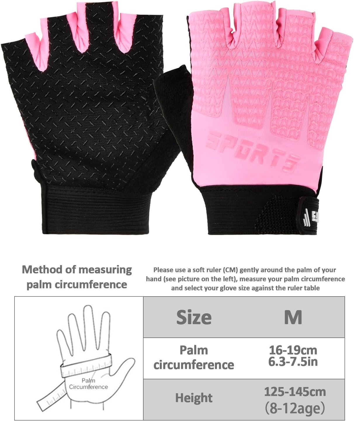 Kids Half Finger Cycling Gloves Mittens Breathable Non-Slip Sports Half Finger Gloves for Children, Shockproof Sports Training Fingerless Gloves for MTB Riding, Gymnastics, Scooters, Skateboard image number 6