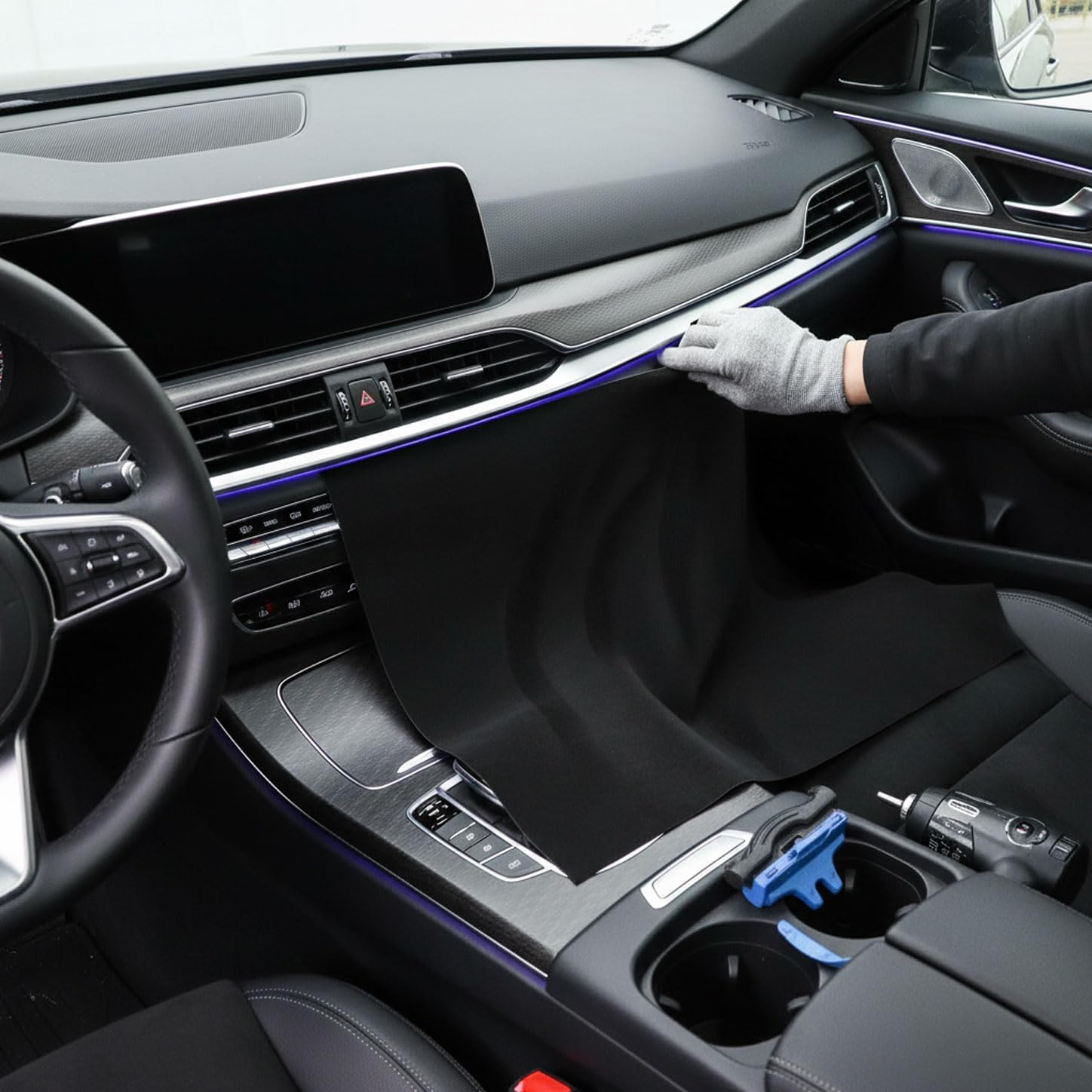 Microfiber Self-Adhesive Fabric Black Vinyl Wrap for Car Interior Decoration, Faux Suede Design, Durable and Easy to Apply, Compatible with Various Car Seats and Panels &ndash; Unron image number 1