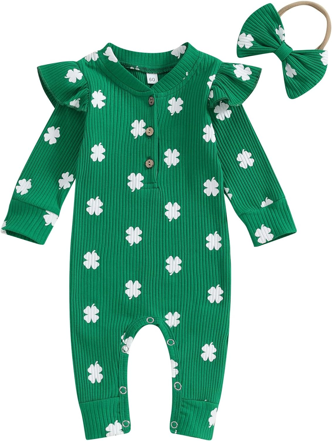 Suolongsama My First Valentines Day Baby Girl Outfit Newborn Long Sleeve Button Jumpsuit Heart Knit Romper Headband