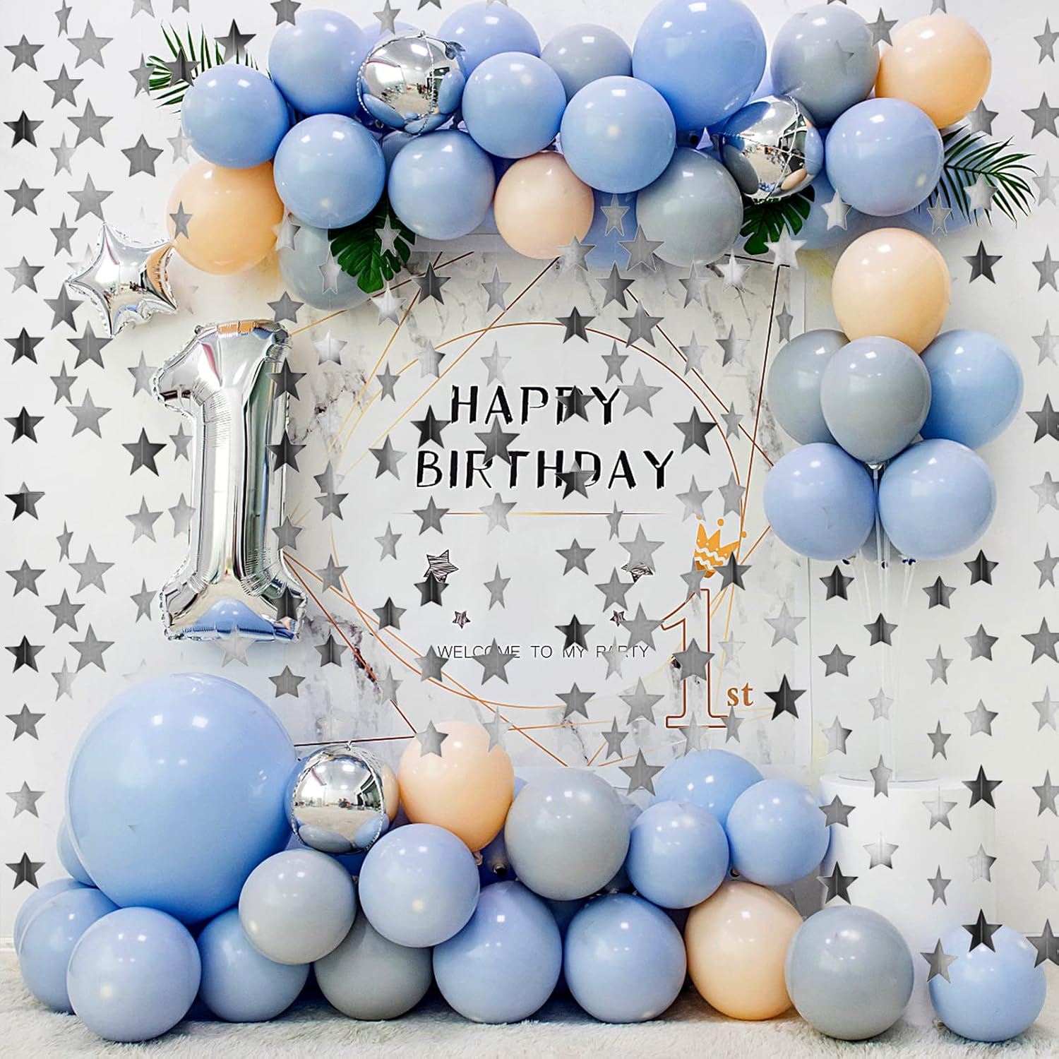 52 Feet Reflective Star Paper Garland, Glitter Bunting Banner Hanging Decoration Twinkle Little Star Party Garlands Streamer Kit for Birthday Wedding Banner Backdrop (Silver) image number 1