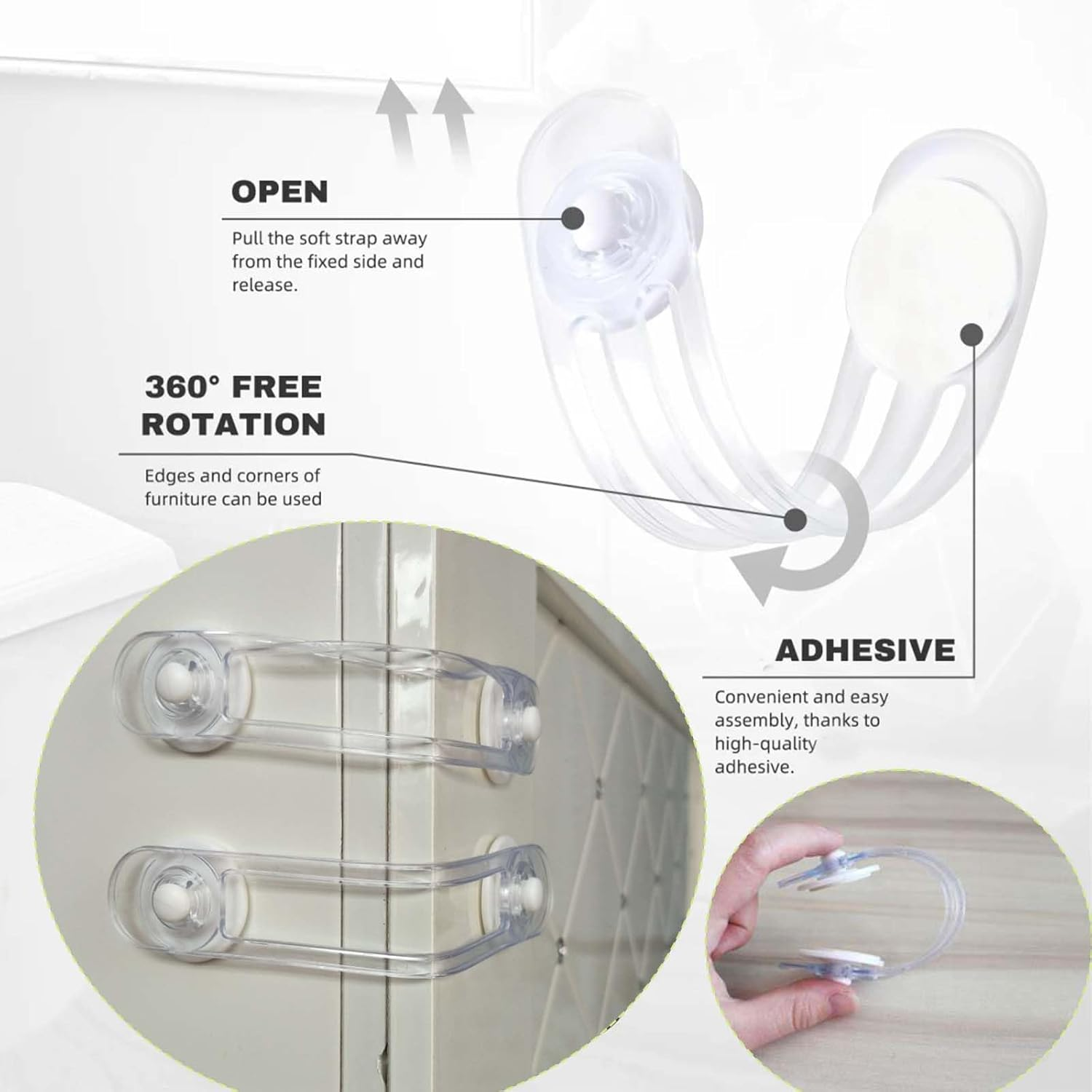 Loimon 20-Pack Child Safety Cabinet Locks - Adjustable No Drill Strap for Kitchen/Bathroom/Baby Gates | 16X3Cm Heavy-Duty Latches Secure Fridge, Oven, Drawers & Trash Cans image number 5