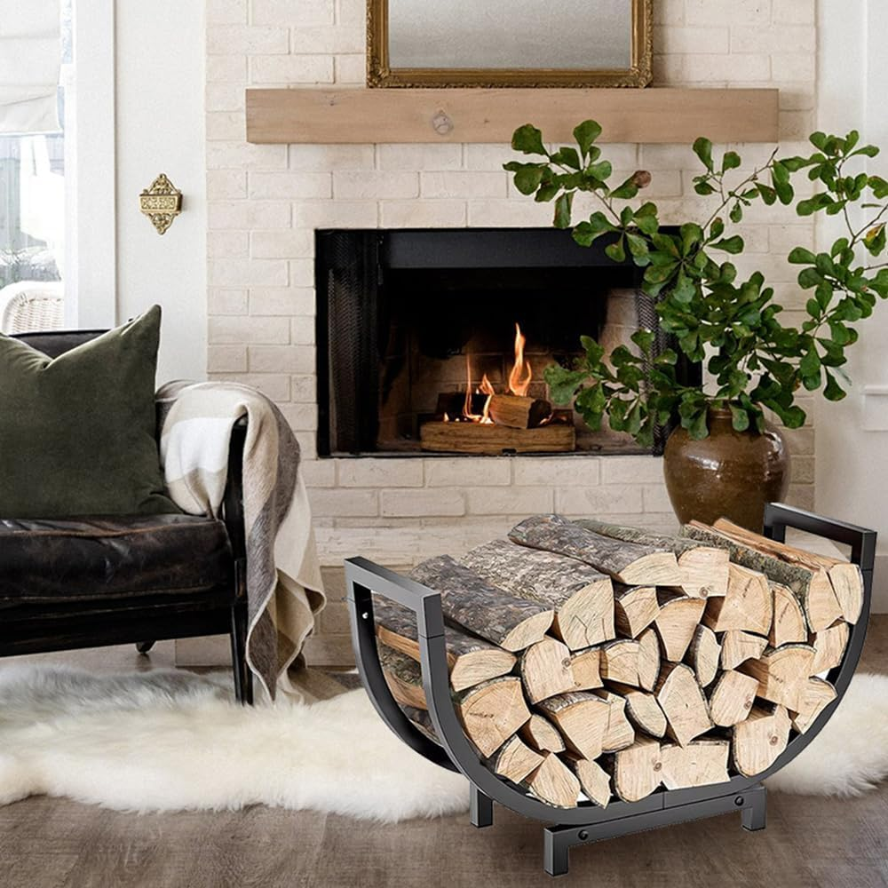 1 Pcs Premium Outdoor and Indoor Firewood Rack - 24.2In Rustproof Log Holder, Fireplace Storage Organizer, Stable Firewood Storage for Fireplace, Wood Holder, Firewood Organizer image number 2