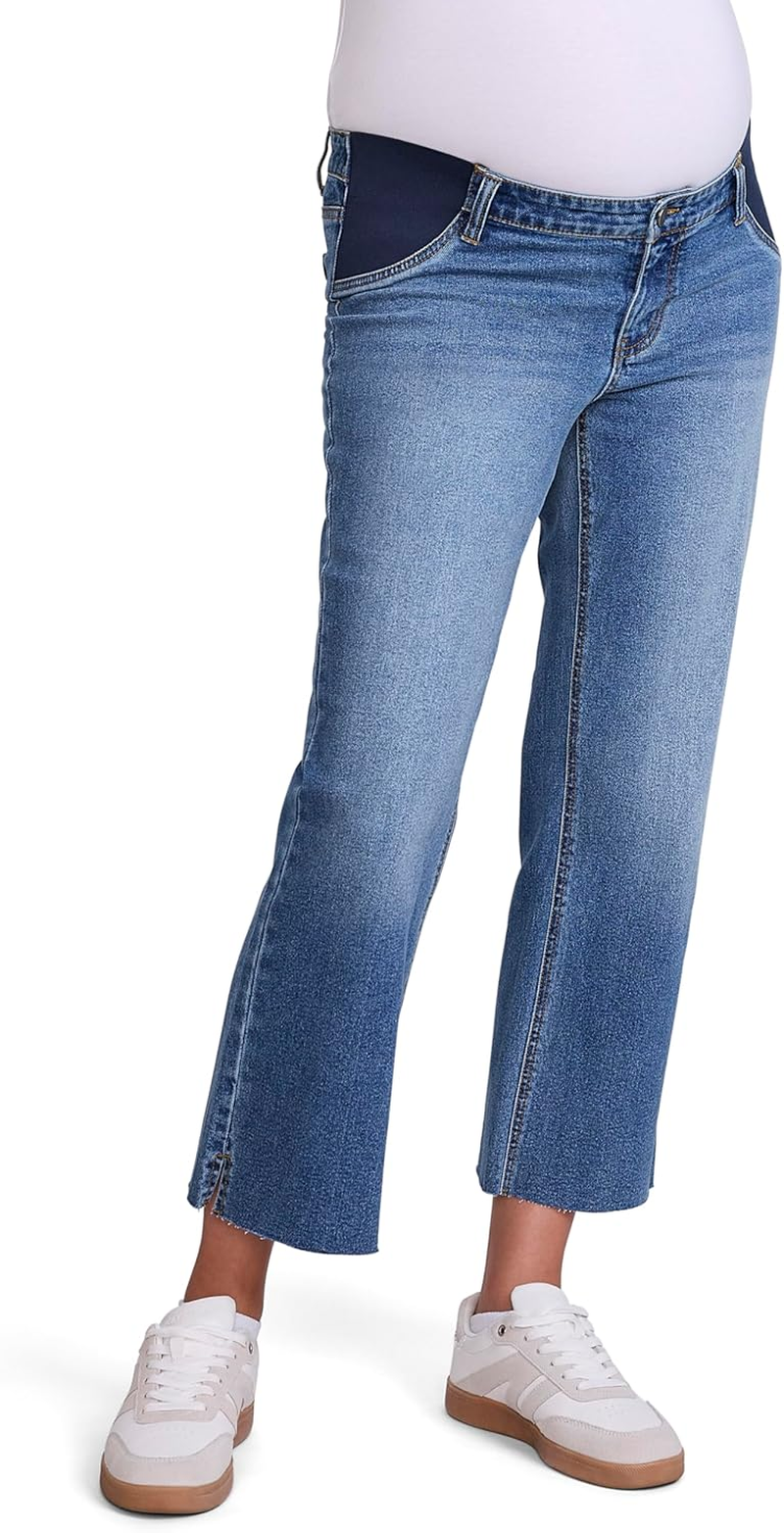 Motherhood Maternity Women'S under the Belly Wide Leg Crop Pregnancy Jeans with Elastic Inset Panels image number 4