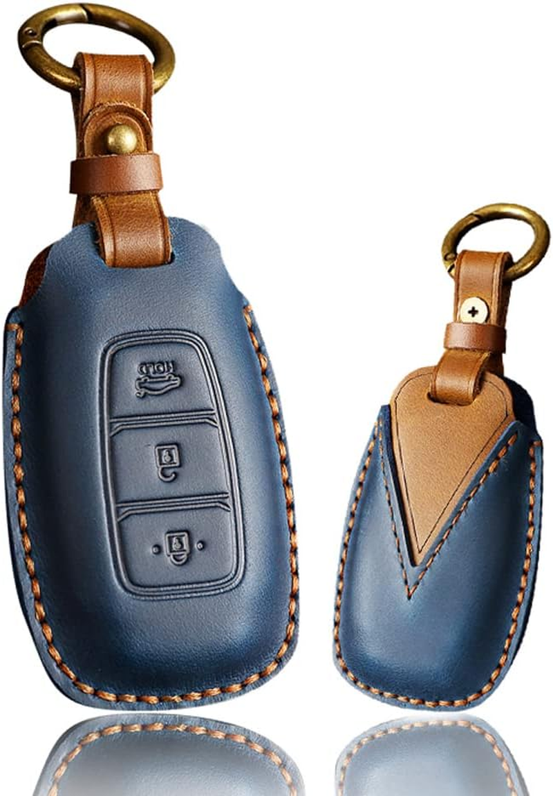 Ontto Leather Car Key Case Fit for Hyundai Palisade Accent Santa Fe Veloster Kona Electric Nexo Elantra GT I30 Key Fob Cover Keyring Remote Key Holder Keychain Key Protective Accessories Brown