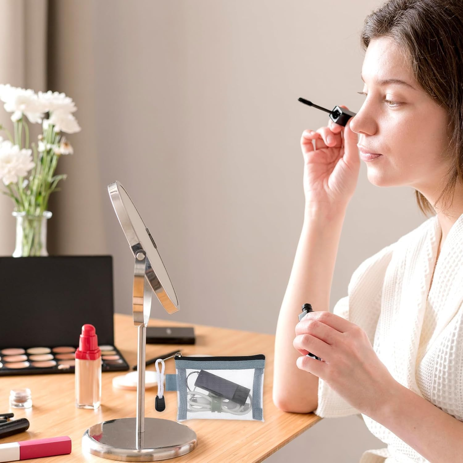 Mini Zipper Mesh Bags, 12Pcs Black Mesh Makeup Bags Nylon Cosmetic Pouch with Zipper, Nylon Mesh Coin Purse Small Zipper Pouch for Lipstick Key Credit Card image number 2