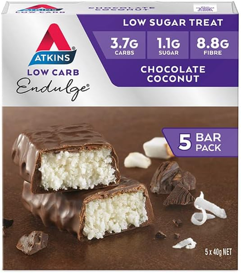 Atkins Endulge Chocolate Coconut Bars | Keto Friendly Bars | 5 X 40G Low Carb Coconut Bars | Low Carb, Low Sugar, High Fibre | 5 Bar Pack image number 1