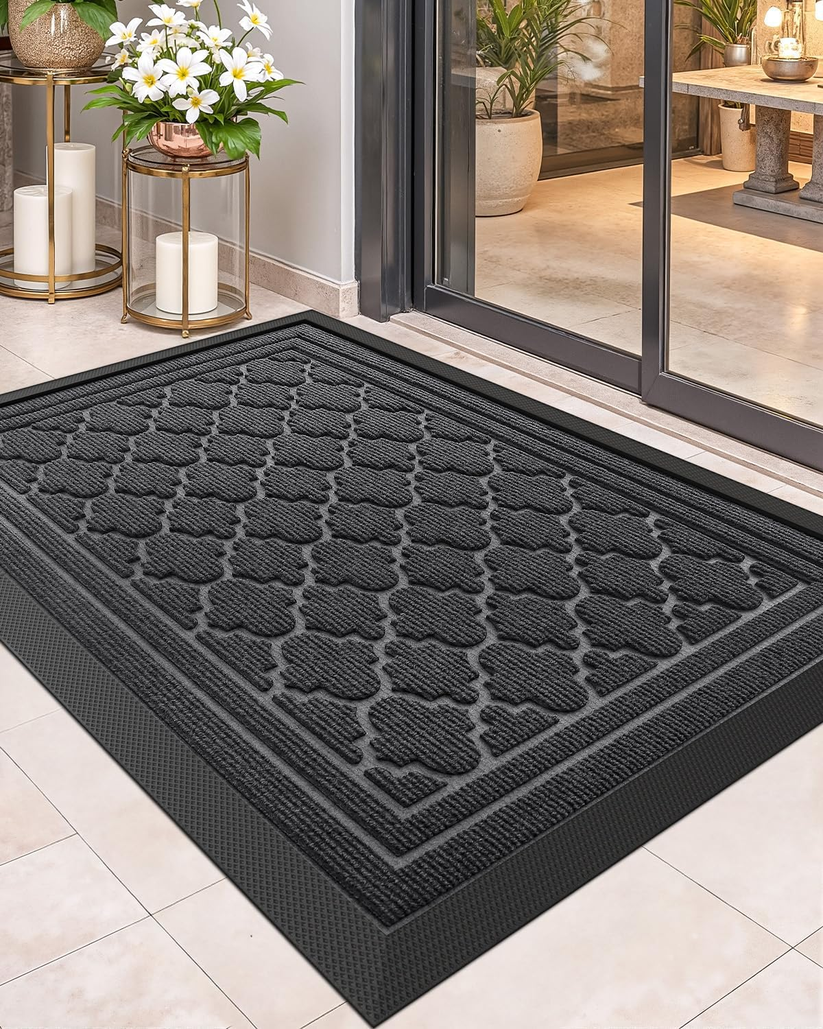 Color&Geometry Front Door Rug for Entryway to Catch Dirty, outside Door Mats for Entry Heavy Duty Non Slip, Front Door Mat for Welcome, Indoor Outdoor Rugs for Large Single/Double Door, Grey 24"X47"