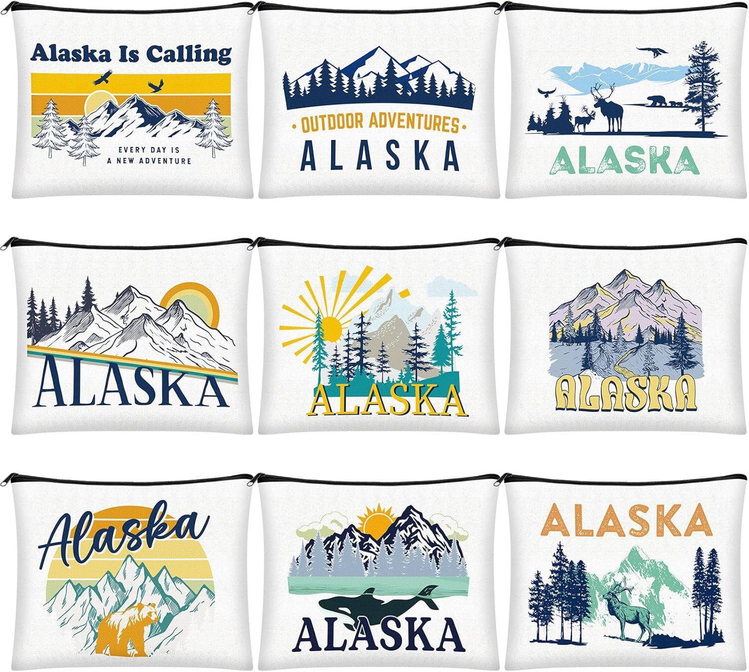 9 Pcs Alaska Cosmetic Bag New York Souvenir Zipper Pouch Los Angeles Souvenir Gifts Italy Paris Broadway Alaska Makeup Purse for Girls Women Traveler Birthday Christmas Party Favors - Camping image number 6
