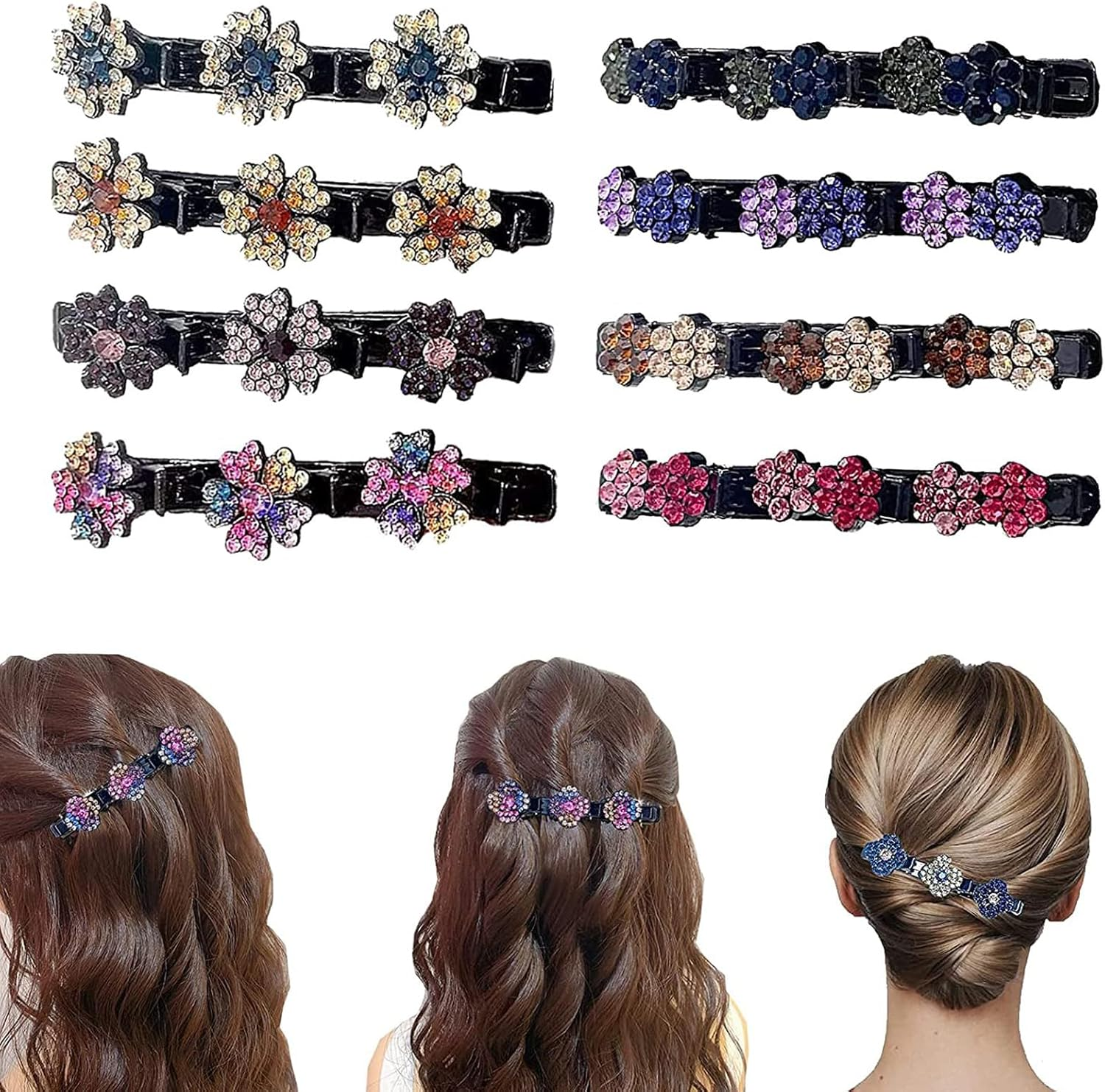 Whaleo Set of 8 Five Leaf Clover Hair Clips Flower Hair Clips Women'S Crystal Hair Accessories Ladies, Braided Hair Clip Girls, Create a Variety of Stylish Hairstyles image number 1