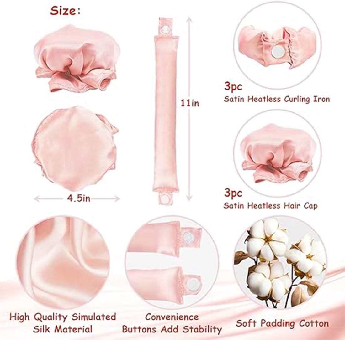 ZEPIQOR Heat Free Curl, 3 Pieces Heatless Curls, Heat Free Curl, Heat Free Curl, Heat Free Curls Hair Roller, Heatless Curls for Alle Haartypen(Pink) image number 1