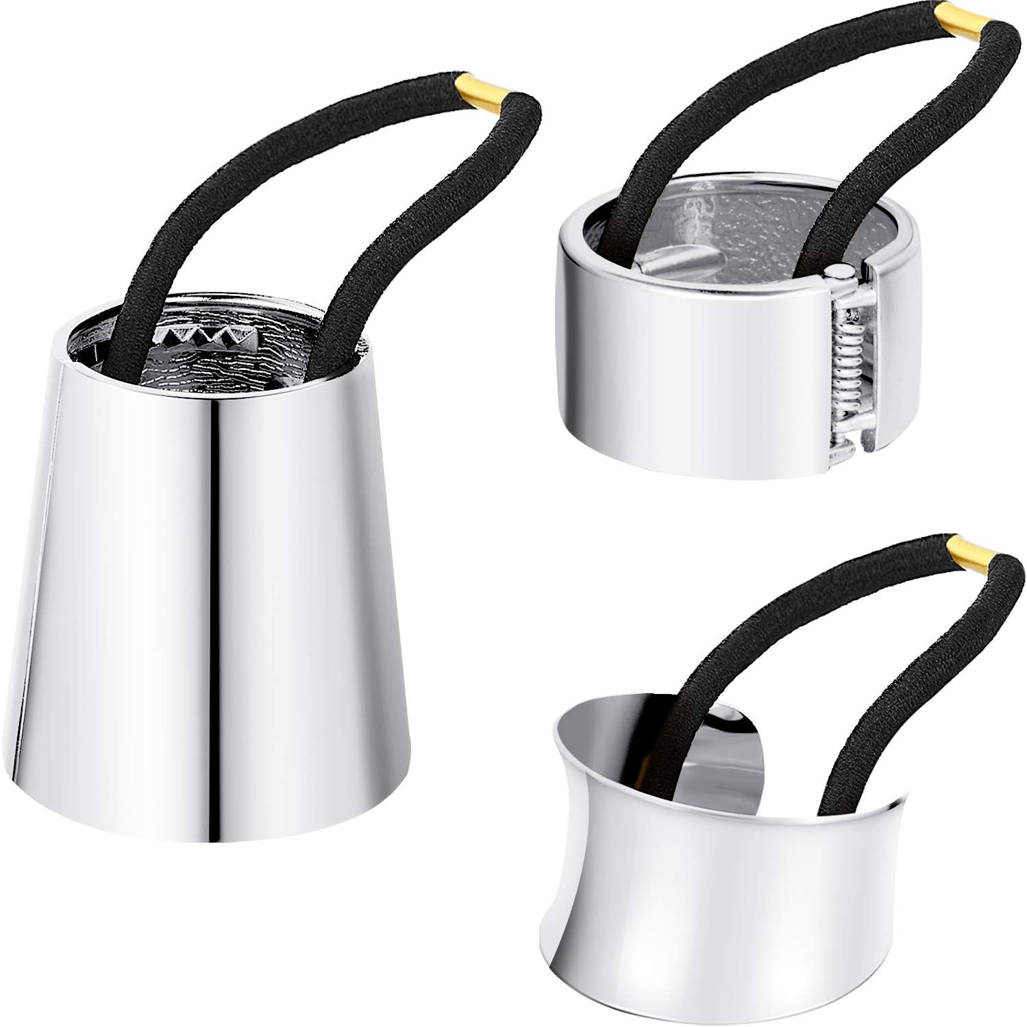 3 Pieces Metal Circle Hair Cuff Elastic Hair Band Hair Ties Ponytail Holder Hair Rope Accessory for Women Girls, 3 Styles (Silver)