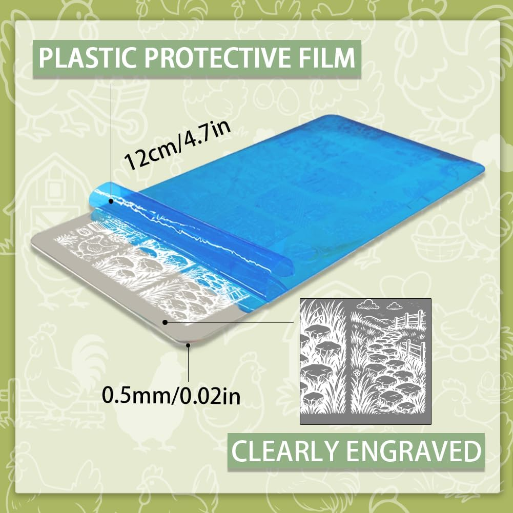 PH Pandahall 3Pcs Farm Theme Nail Stamp Plate Chickens Ducks Pattern Print Art Template Stainless Steel Nail Image Plate Farm Animals Nails Stencils for Women DIY Printing 4.7X2.3 Inch