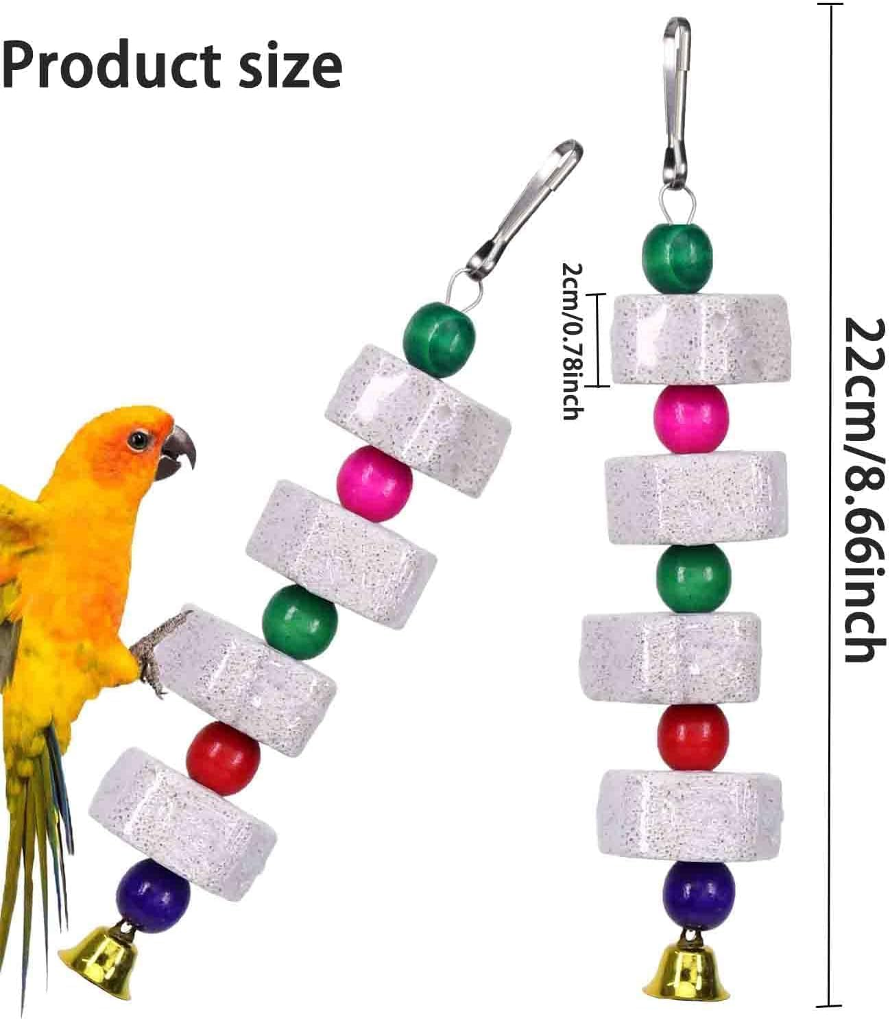 Parrot Beak Grinding Stone and Chewing Skewers, 3Pcs Parrot Grinding Teeth and Chewing Skewers, Bird Beak Grinding Stone, Bird Beak Grinding Calcium Stone with Bells