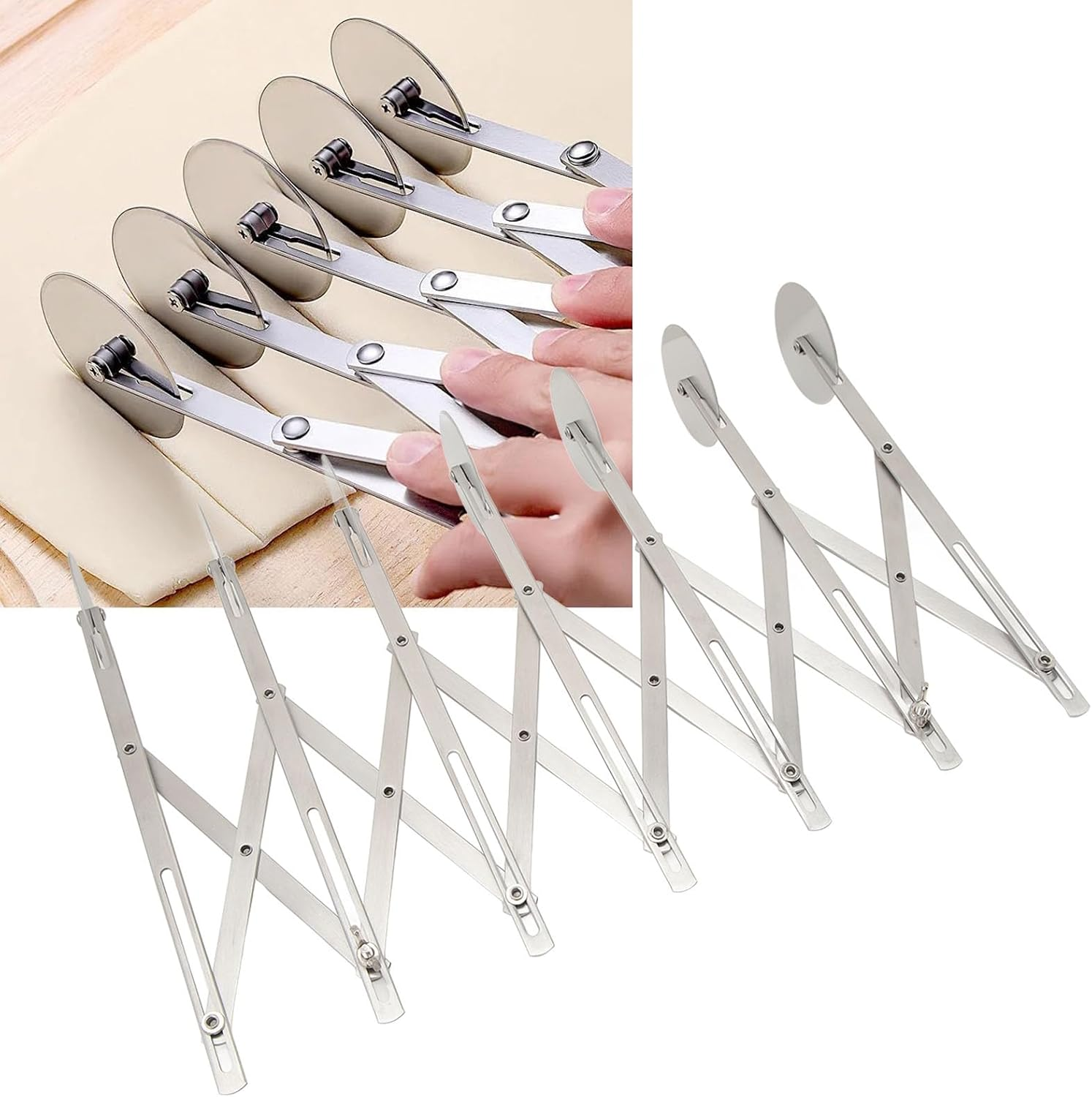 7 Wheel Pastry Cutter Roller, 7 Wheel Pizza Cutter Easy to Use Multifunction Adjustable Width Stainless Steel for Dough image number 2