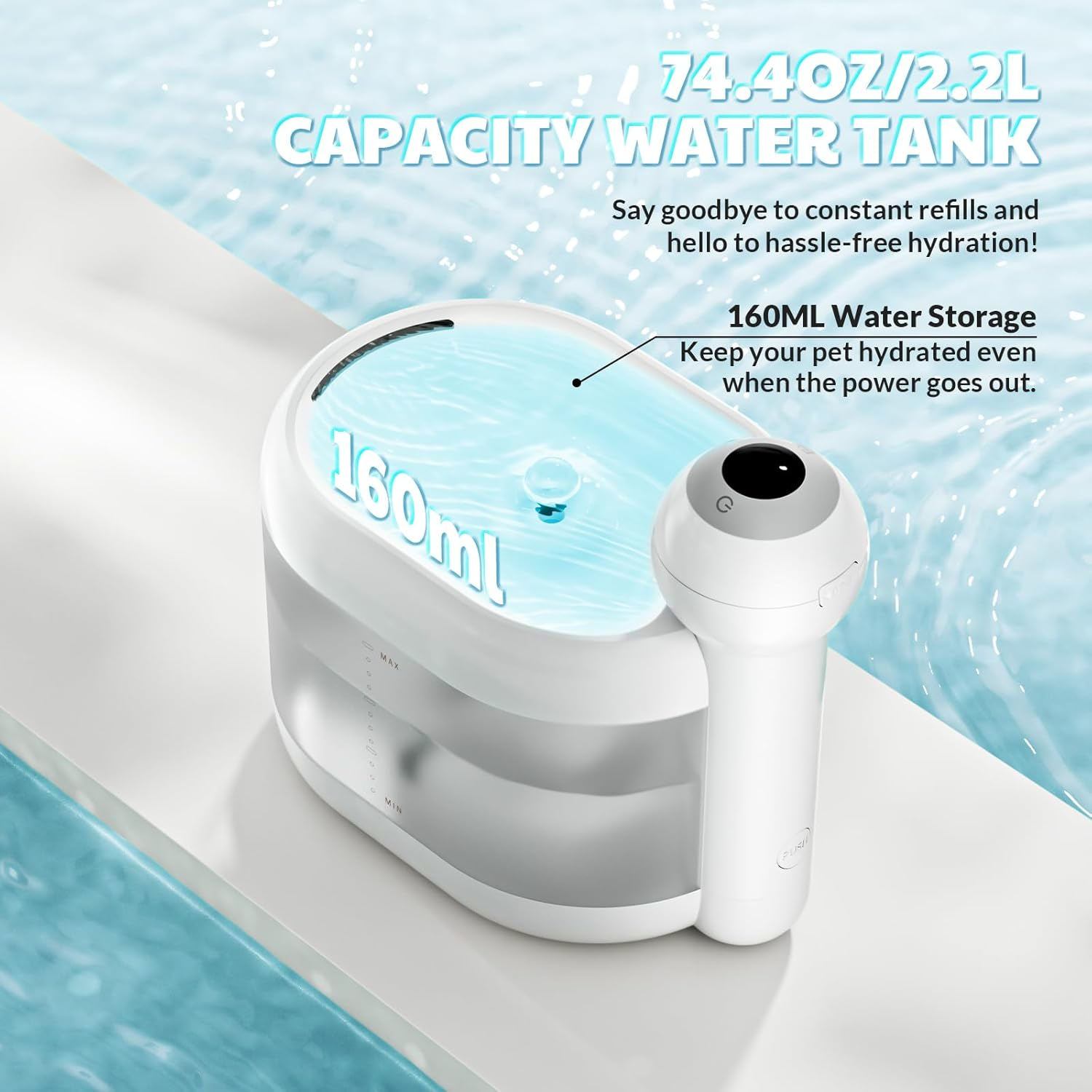 Wireless Cat Water Fountain for Drinking - Happy & Polly 2.2L/77Oz Pet Fountain Water Bowl with 4400Mah Rechargeable Battery Operated Cordless Cat Water Fountain with Sensor, Contain 2 Filters image number 6